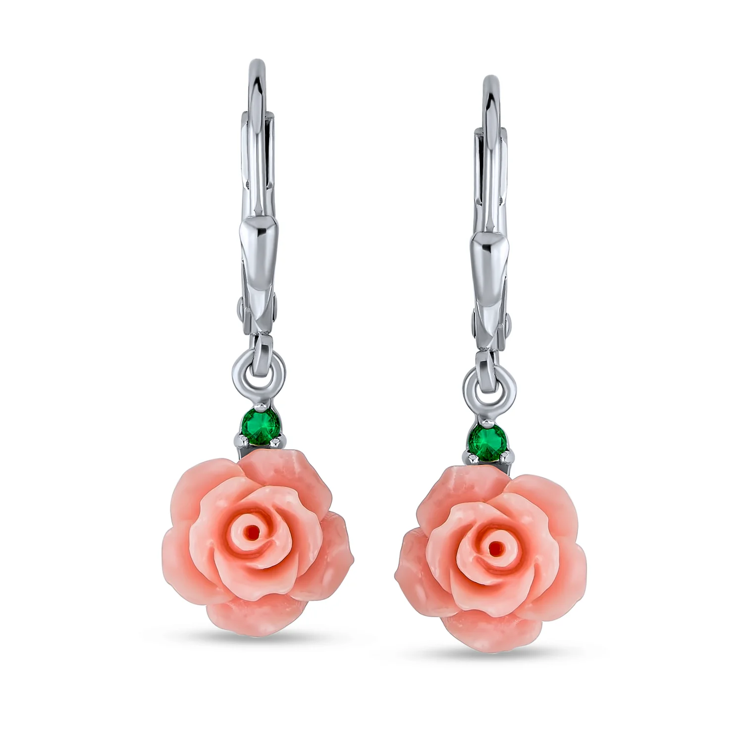 Romantic Craved Floral 3D Red Rose Flower Stud Earrings Sterling Silver Lever back - Image 4