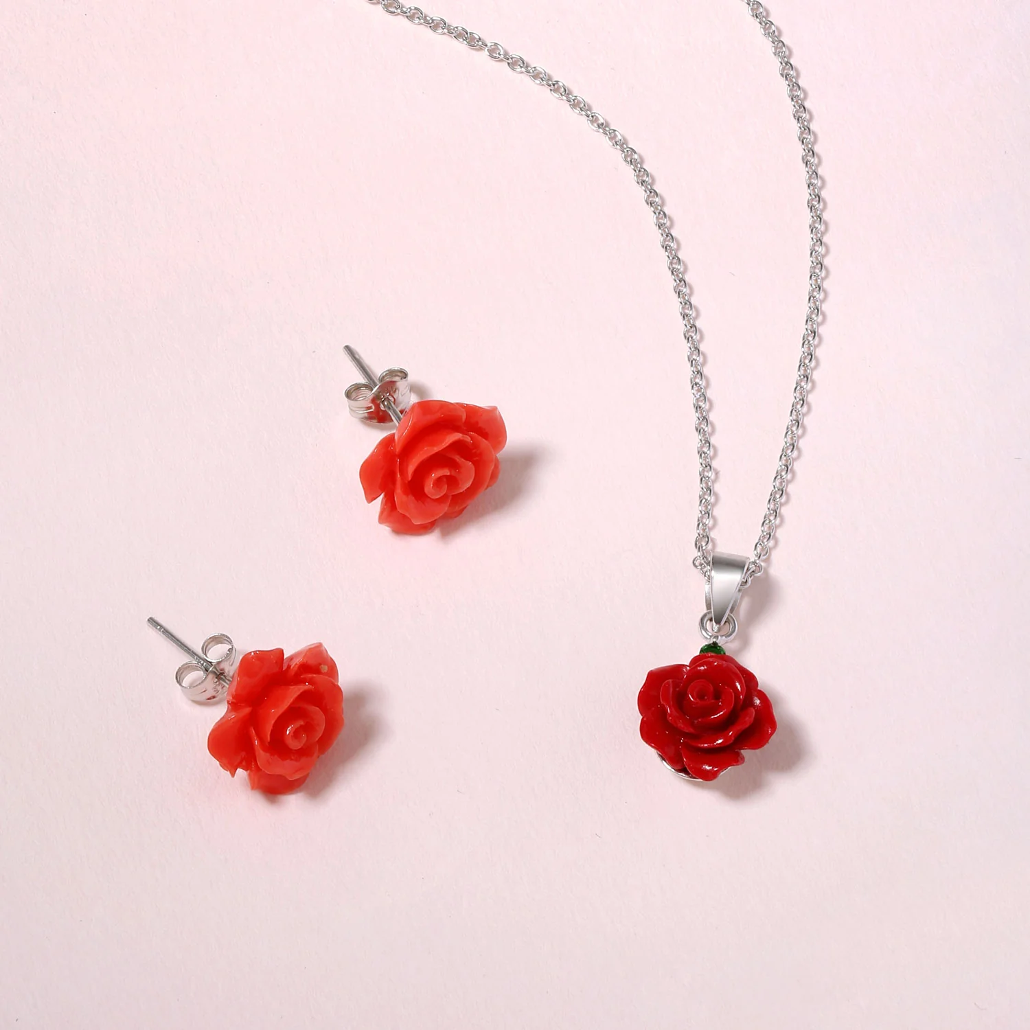 Romantic Floral 3D Flower Rose Pendant Necklace with Green CZ Sterling Silver - Image 11