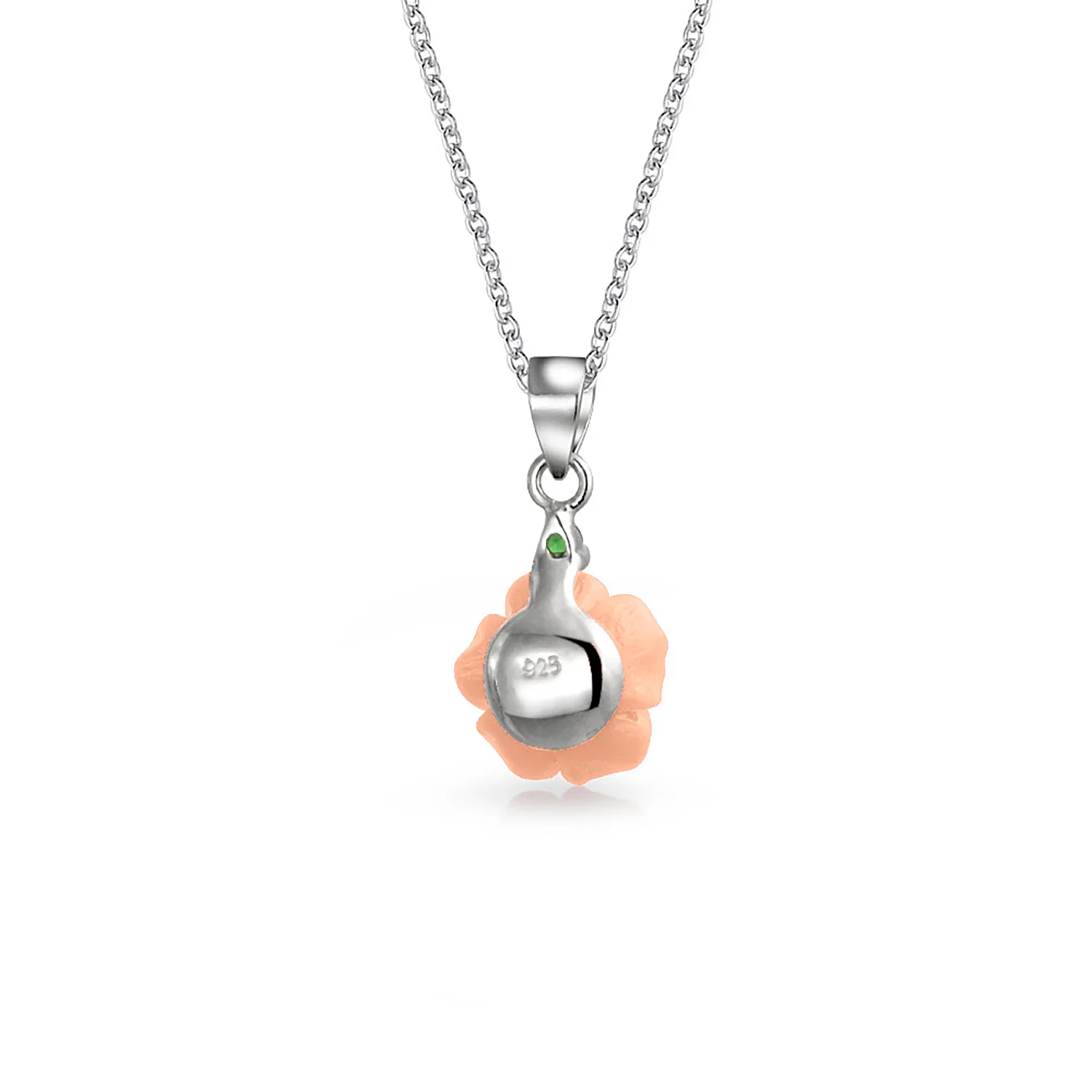 Romantic Floral 3D Flower Rose Pendant Necklace with Green CZ Sterling Silver - Image 4