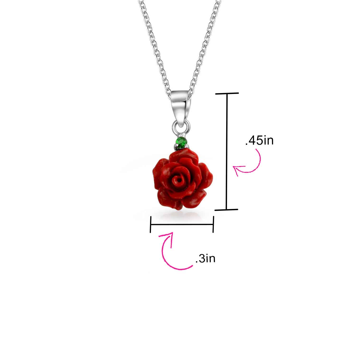 Romantic Floral 3D Flower Rose Pendant Necklace with Green CZ Sterling Silver - Image 7