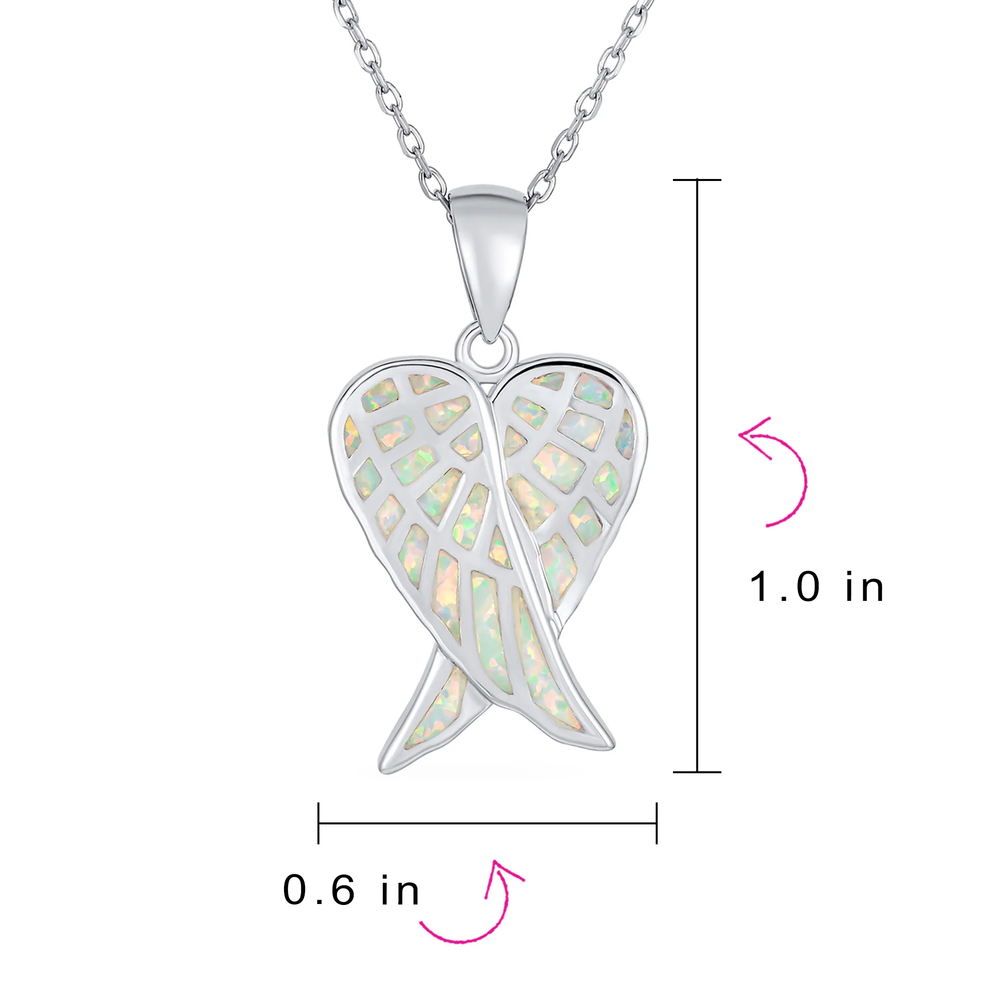Romantic Love Gemstone White Opal Angel Wings Pendant Necklace Sterling Silver - Image 4