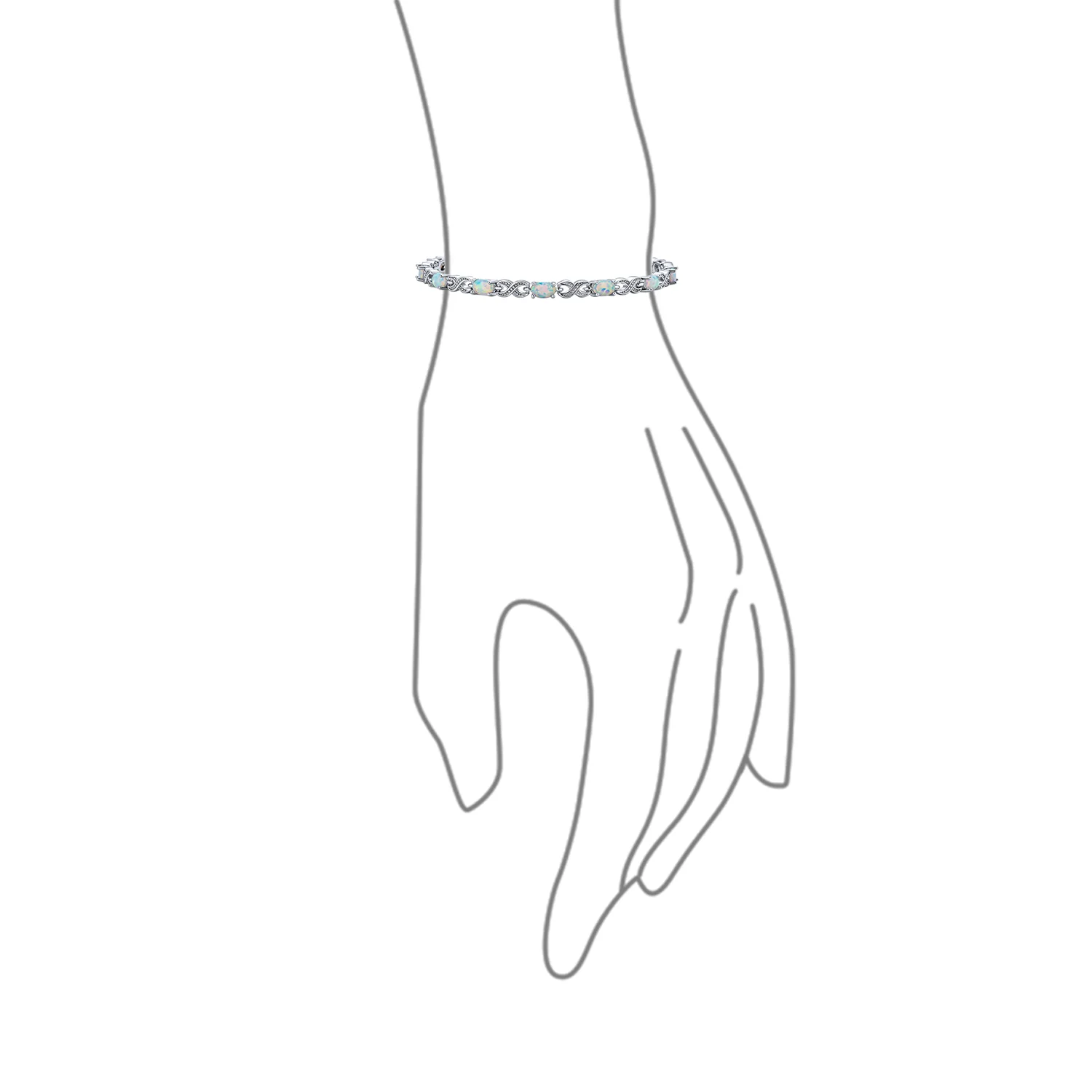 Romantic Created White Opal Milgrain Infinity Tennis Bracelet .925 Sterling Silver - Image 3