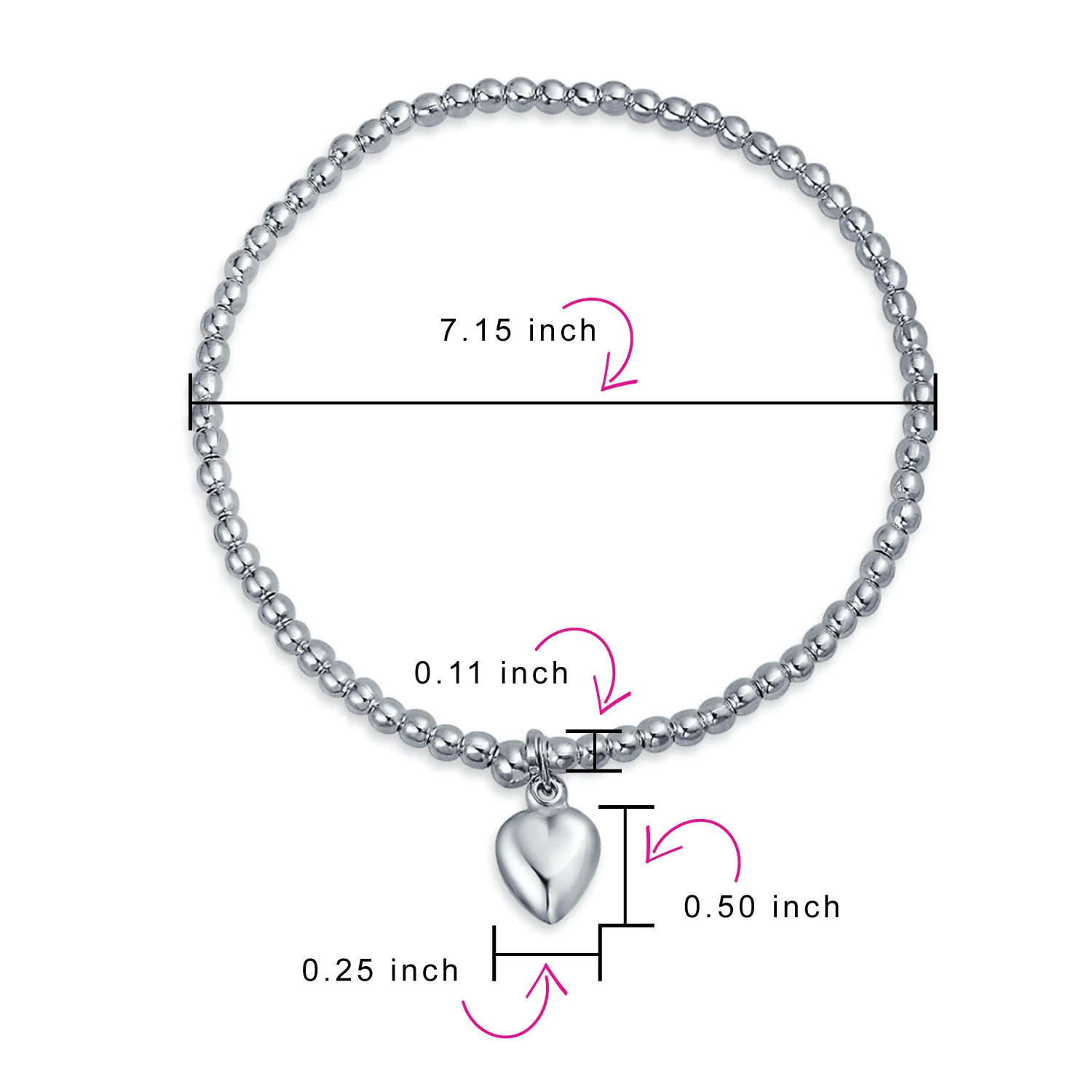 Romantic Heart Charm Stretch Bracelet & Huggie Hoop Earrings Set Sterling Silver - Image 6