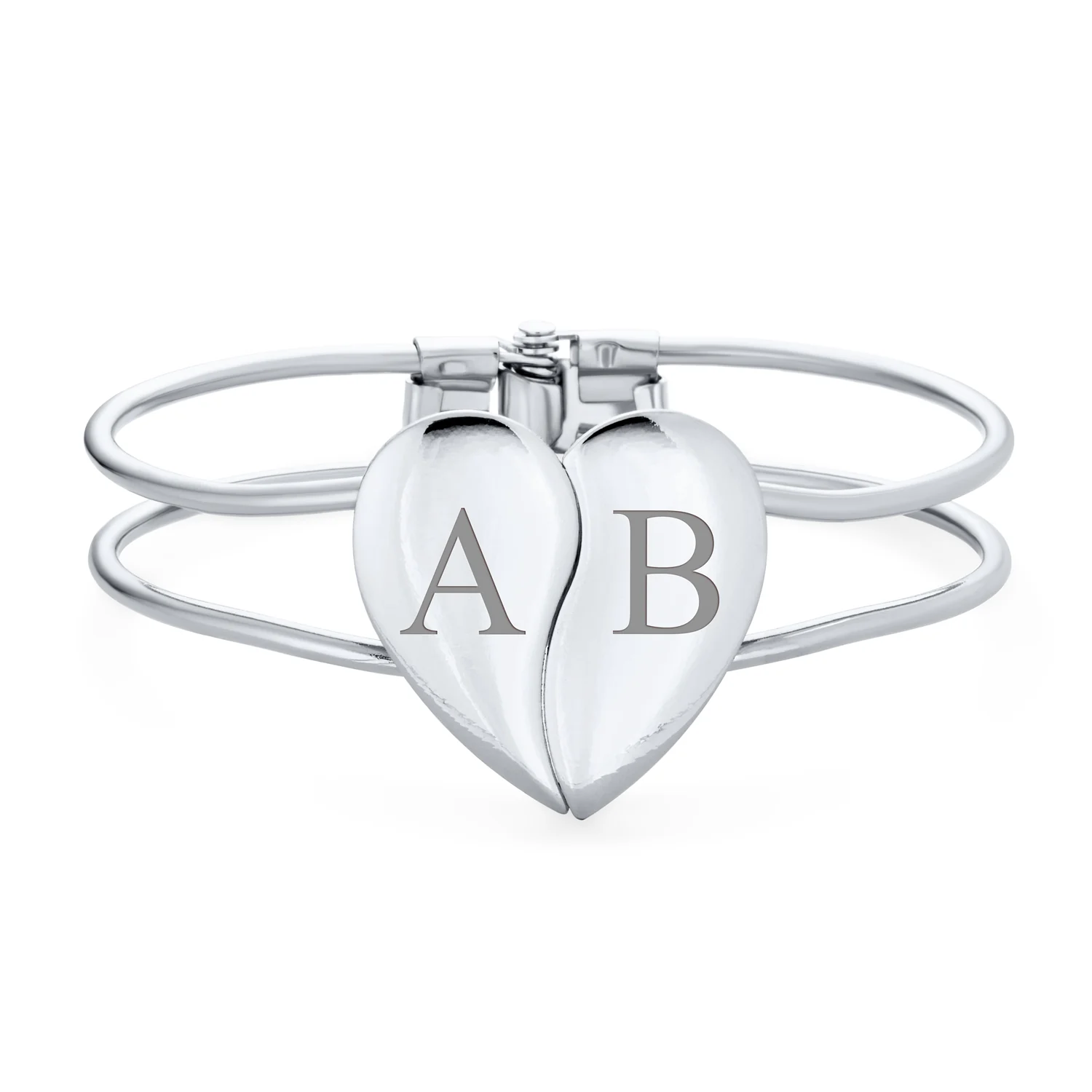 Romantic Friendship Love Split Heart Bracelet Bangle Cuff Bracelet - Image 5