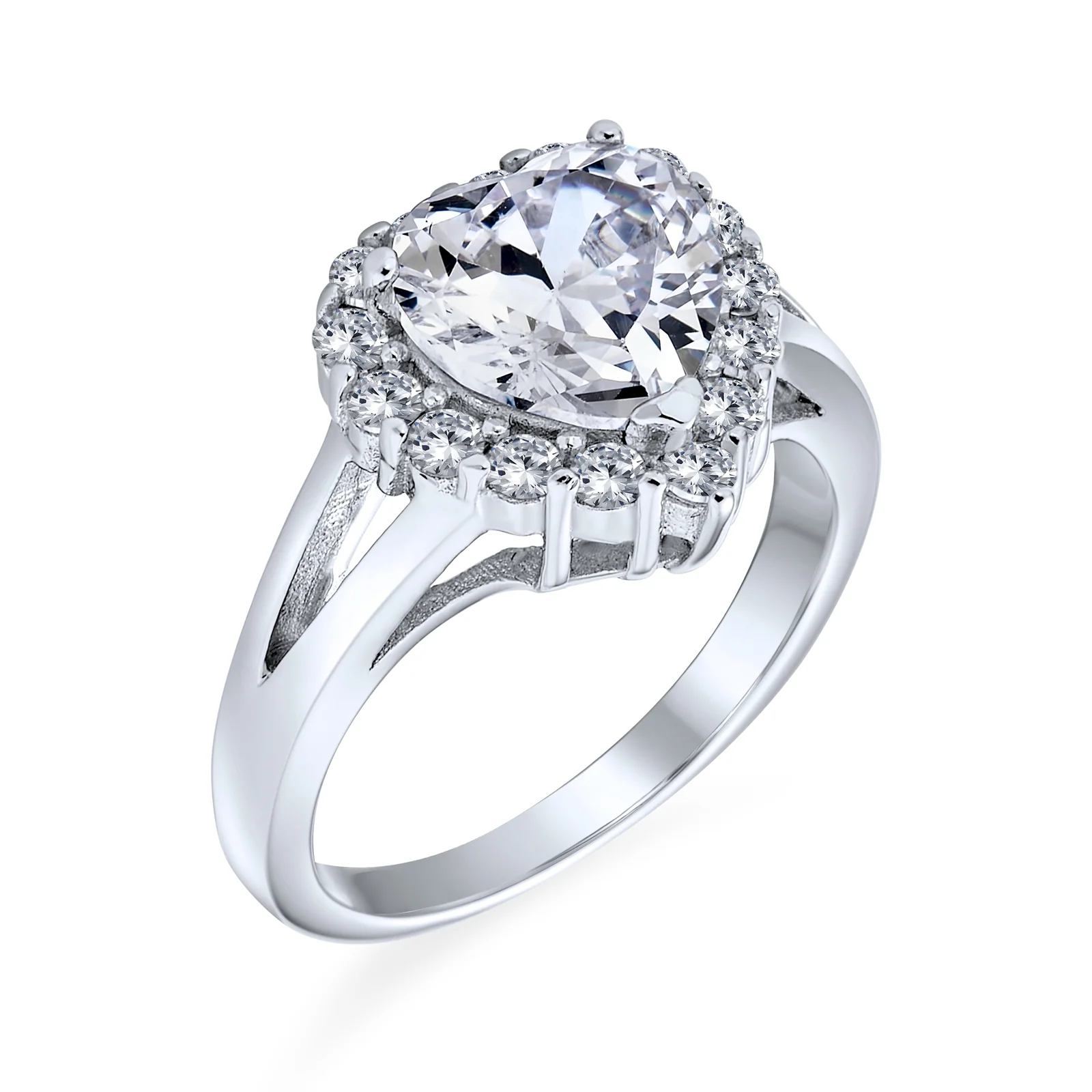 Romantic 3CT Heart Shape CZ Halo Engagement Ring in Sterling Silver Split Band - Image 2