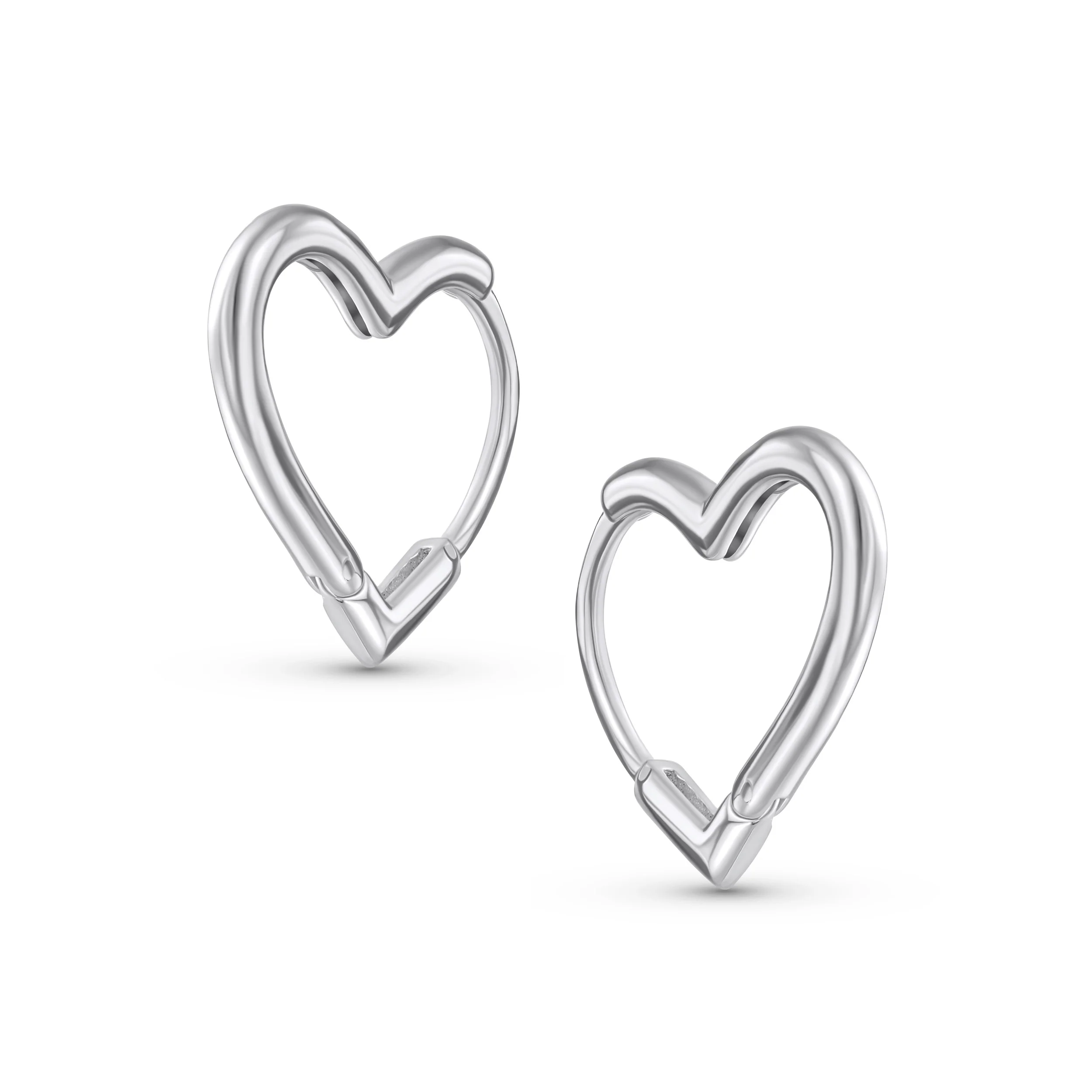 Heart Shaped Mini Hoop Huggie Earrings Silver .75 Inch - Image 3
