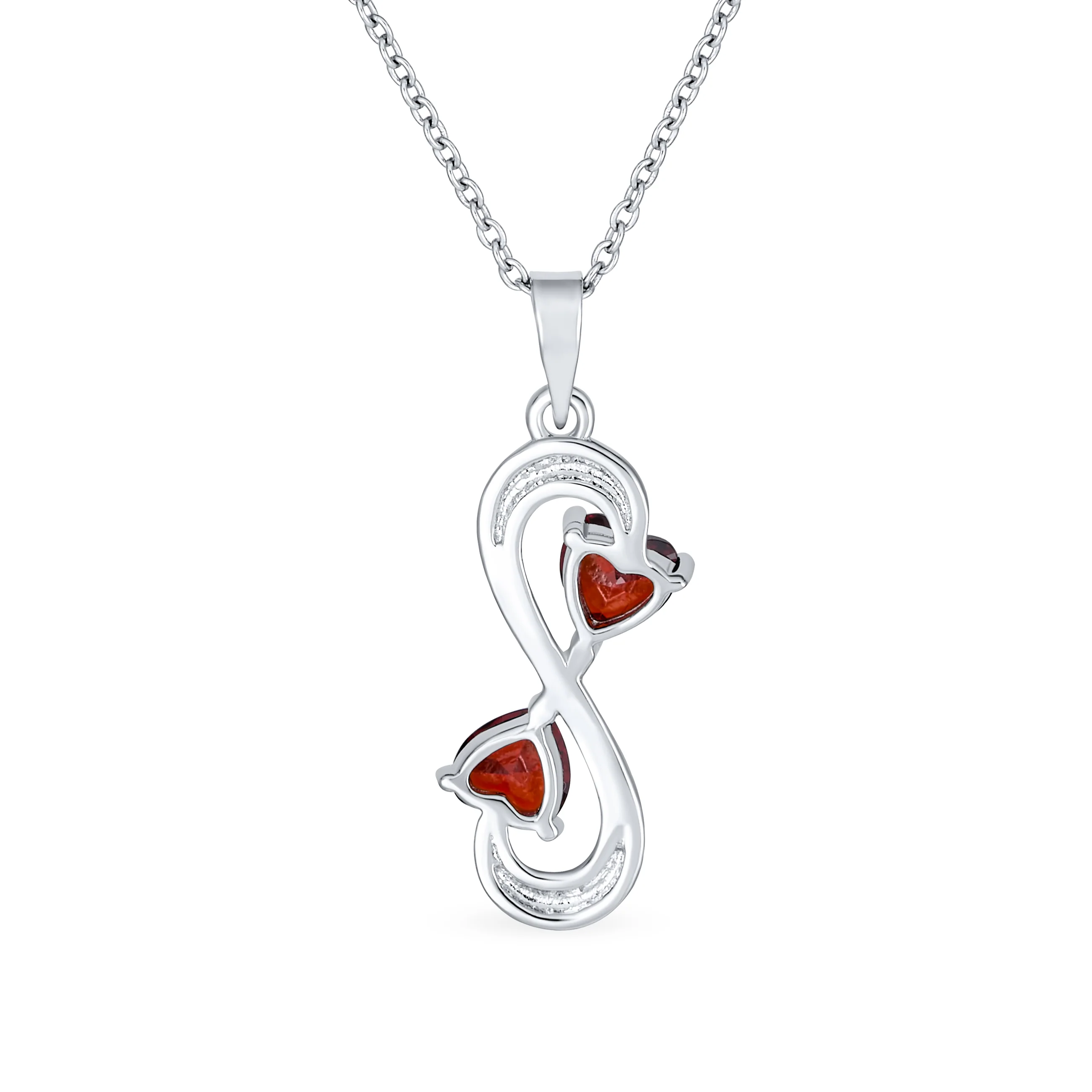 Forever Love Double CZ Ruby Red Cubic Zirconia Infinity Hearts Necklace Pendant Sterling Silver - Image 2
