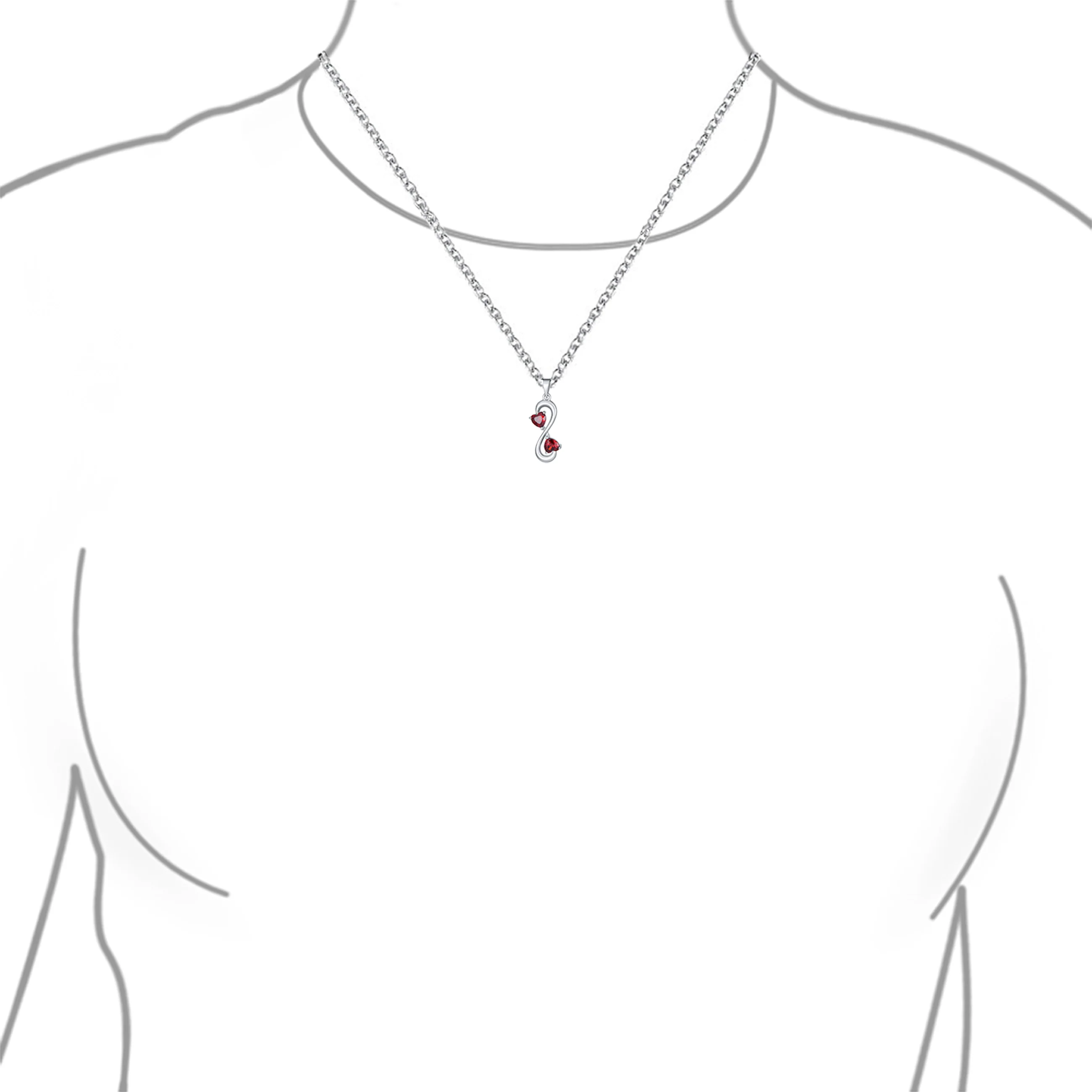 Forever Love Double CZ Ruby Red Cubic Zirconia Infinity Hearts Necklace Pendant Sterling Silver - Image 5