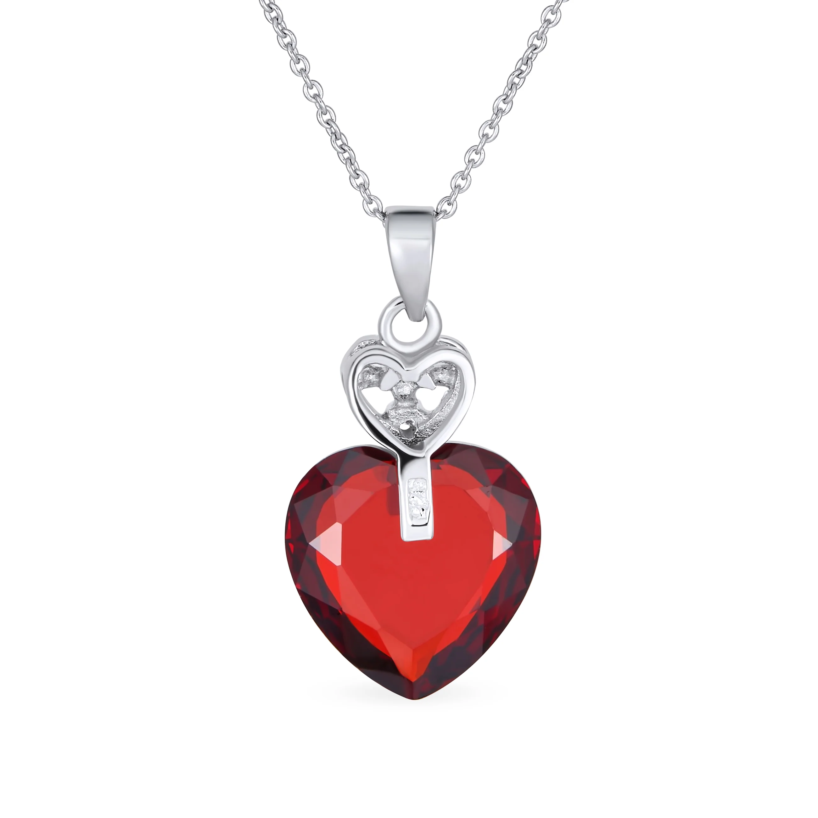 Key to Her Heart 10 CTW CZ Red Cubic Zirconia Large Heart Necklace Pendant Sterling Silver - Image 2