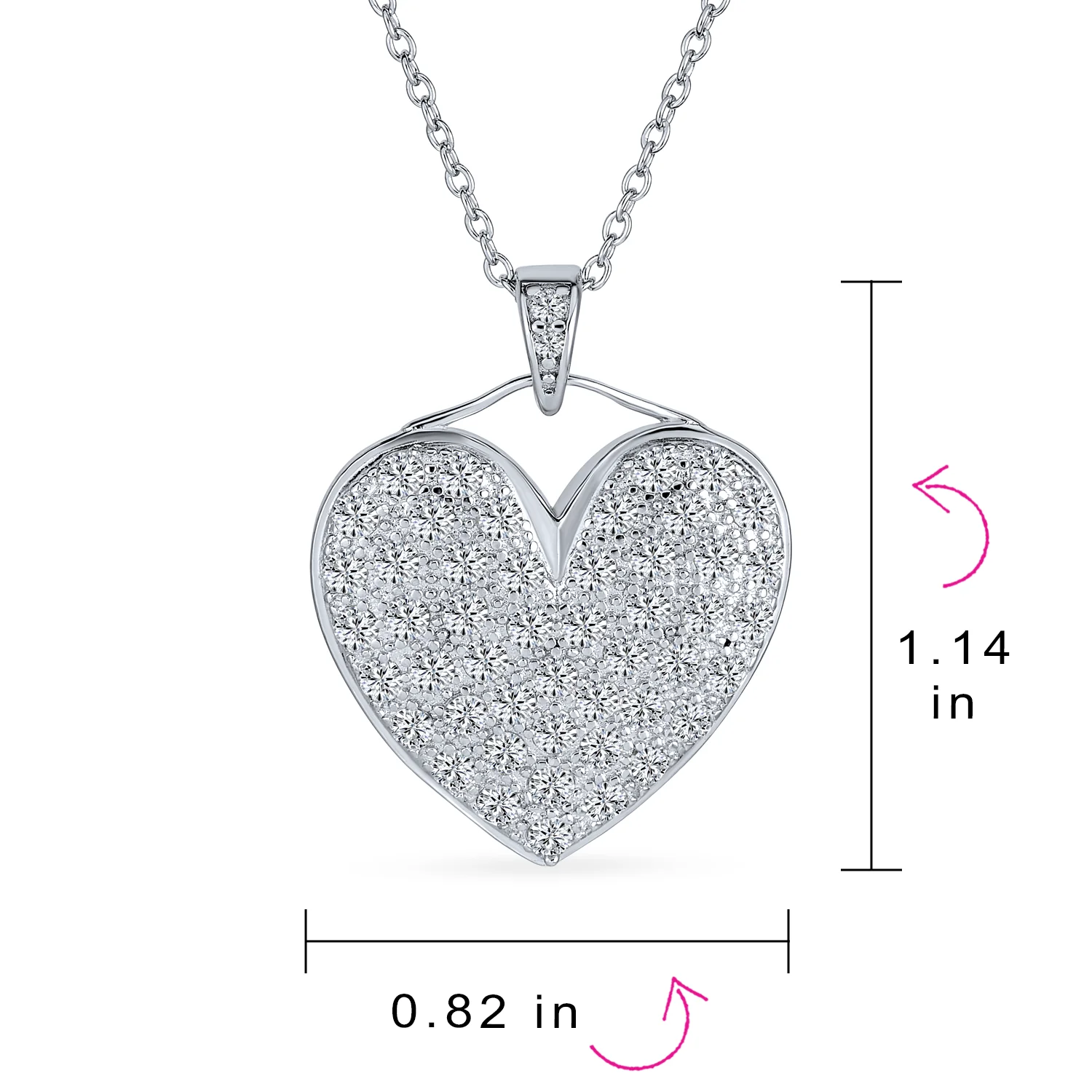 Romantic Big Pave Cubic Zirconia CZ Puff Heart Shape Pendant Necklace .925 Sterling Silver - Image 4