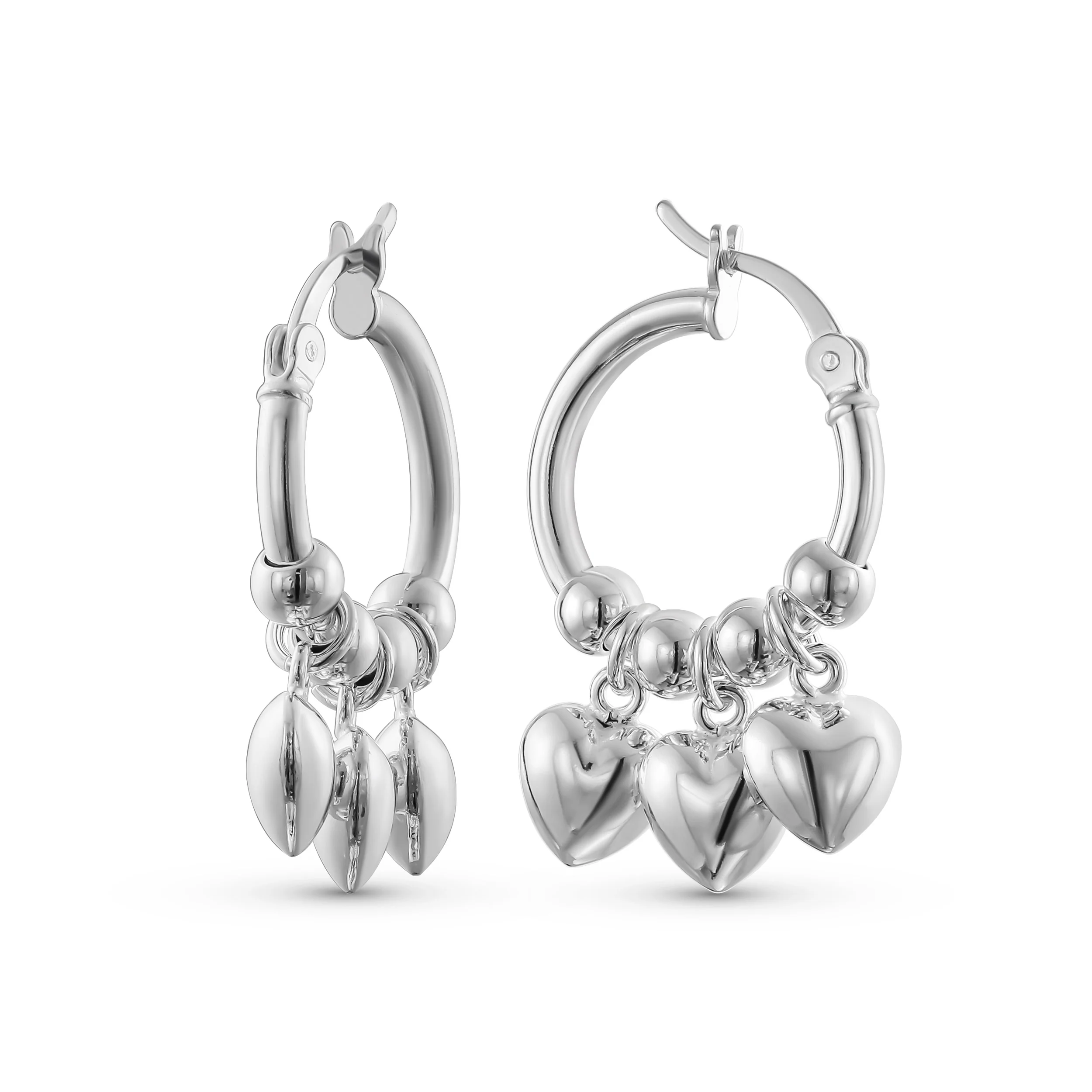 Romantic Love Dangle Earrings with Multi Charms Heart Shaped Huggie Hoops Silver