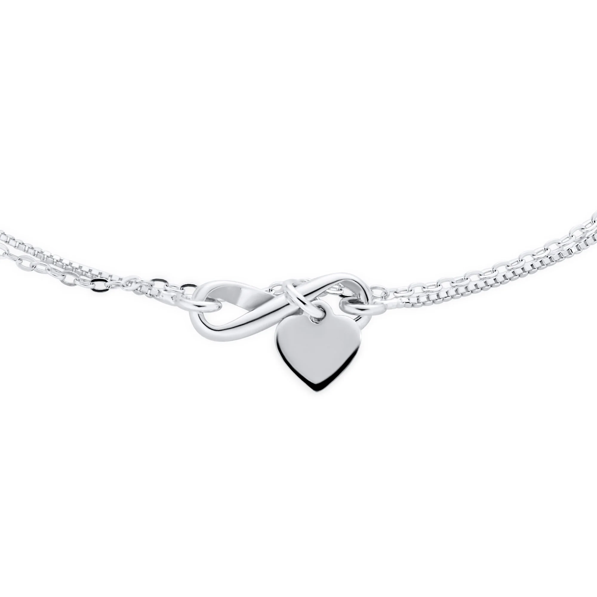 Romantic Love Knot Heart Layered Anklet Bracelet Double Chain Silver 9 Inch - Image 3