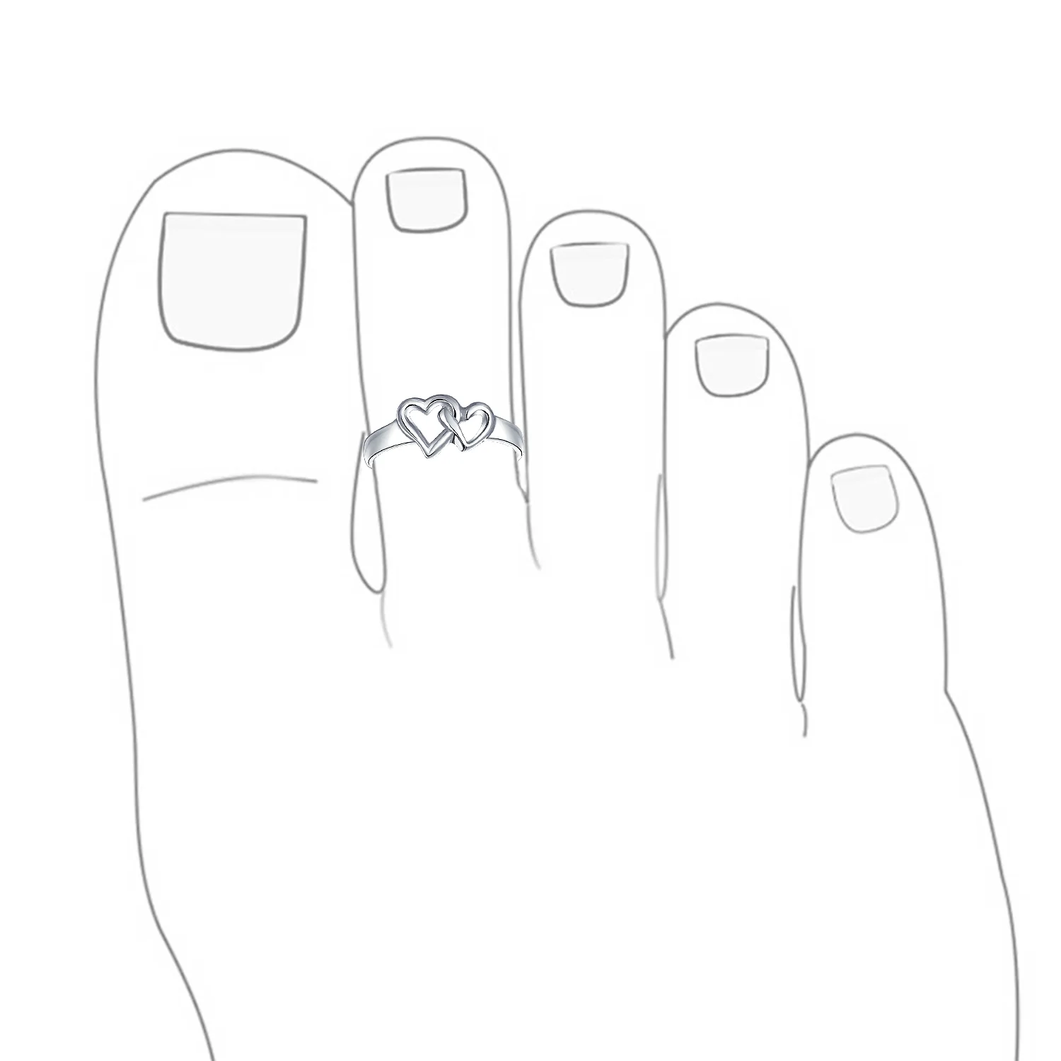 Set of 2 Interlocking Hearts & Flower Carved Swirl Midi Toe Ring Sterling Silver - Image 3