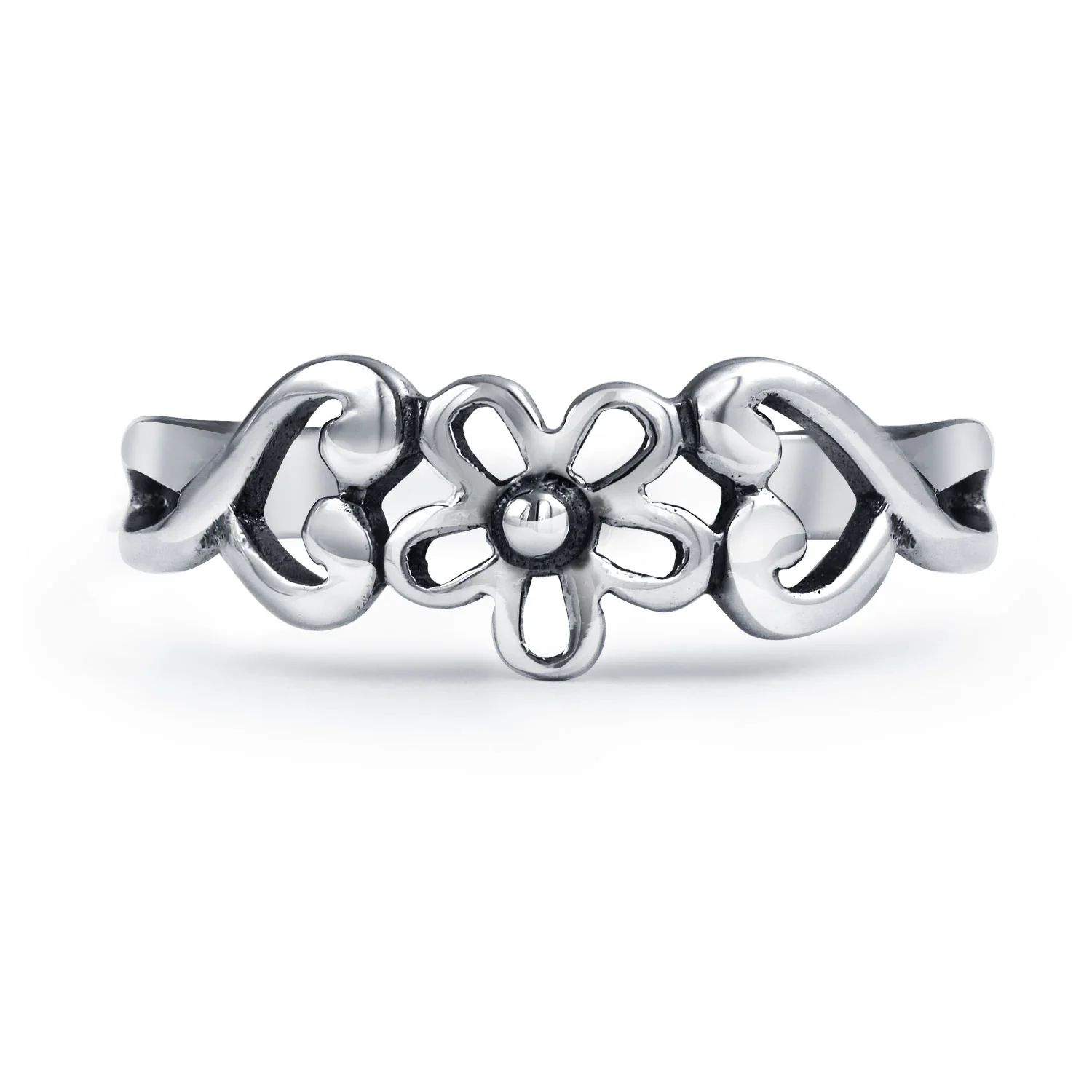Set of 2 Interlocking Hearts & Flower Carved Swirl Midi Toe Ring Sterling Silver - Image 4