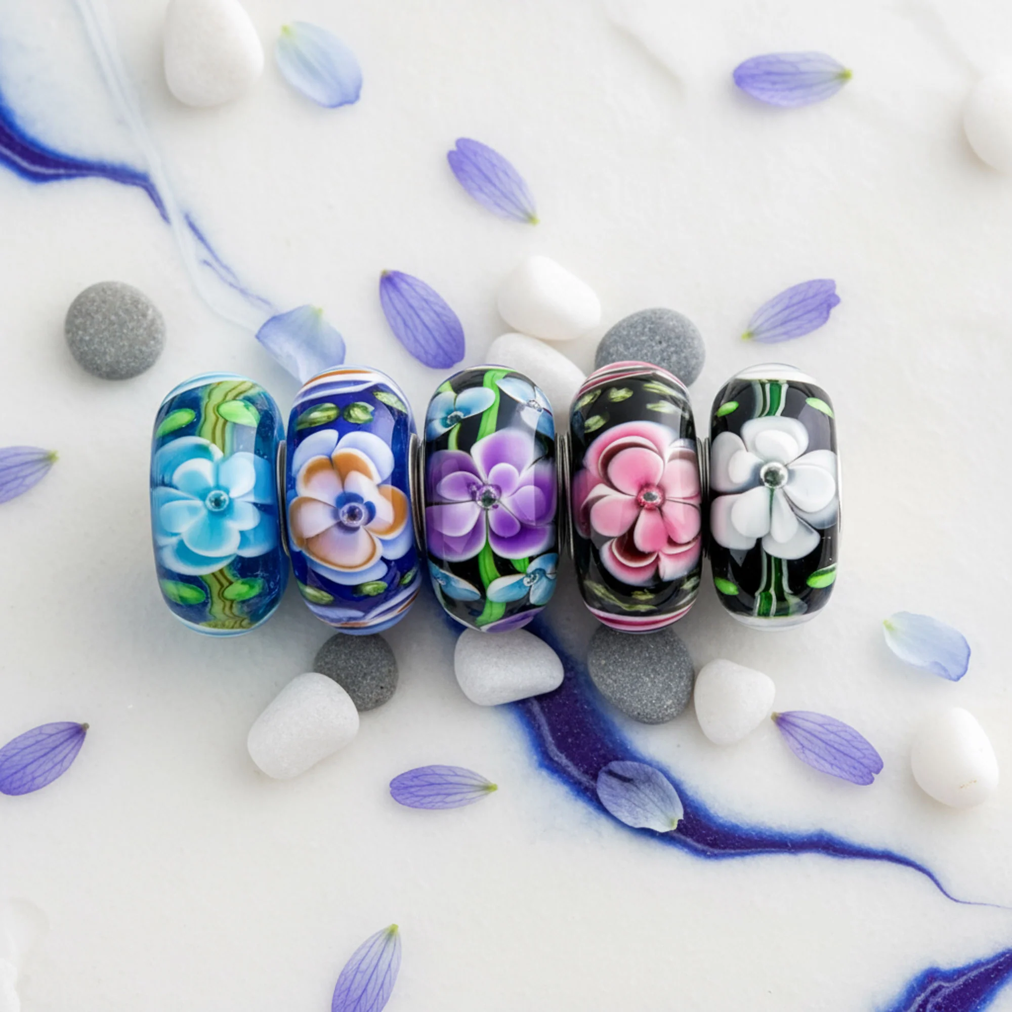 Colorful Mix Set Floral Flowers Murano Glass Charm Bead for Bracelet .925 Sterling Silver - Image 3