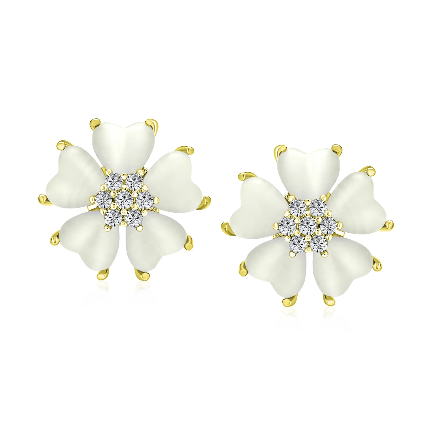 Romantic Cat Eye Heart-Shaped Petals Flower Clip-On Earrings Gold Plated For Non-Pierced - Image 2