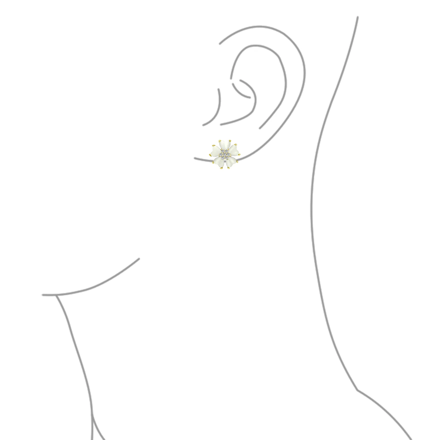 Romantic Cat Eye Heart-Shaped Petals Flower Clip-On Earrings Gold Plated For Non-Pierced - Image 4