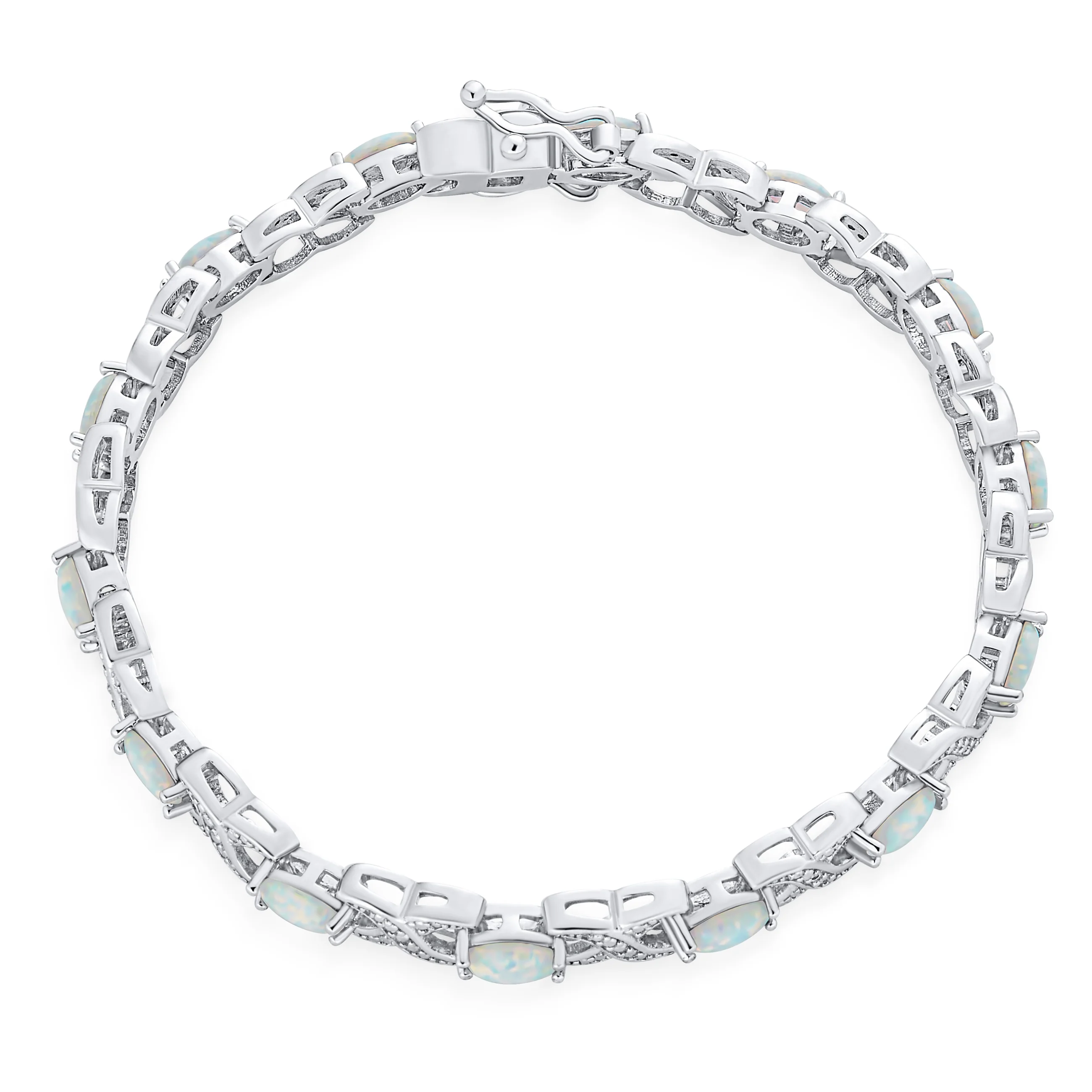 White Created Opal Milgrain Forever Love Symbol Infinity Tennis Bracelet Sterling Silver 8 Inch - Image 2