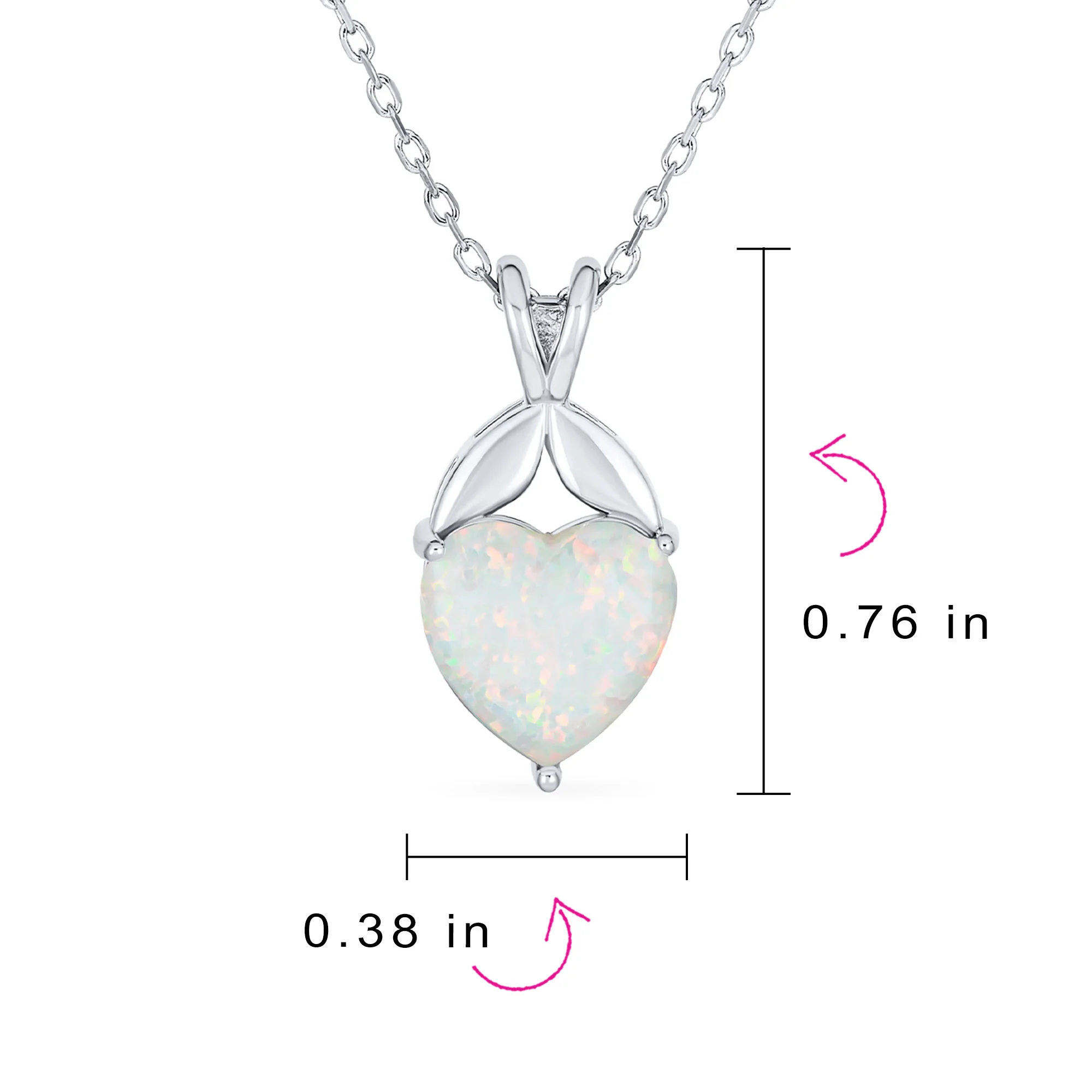 Opulence White Created Opal Solitaire Heart Pendant Necklace .925 Sterling Silver - Image 4