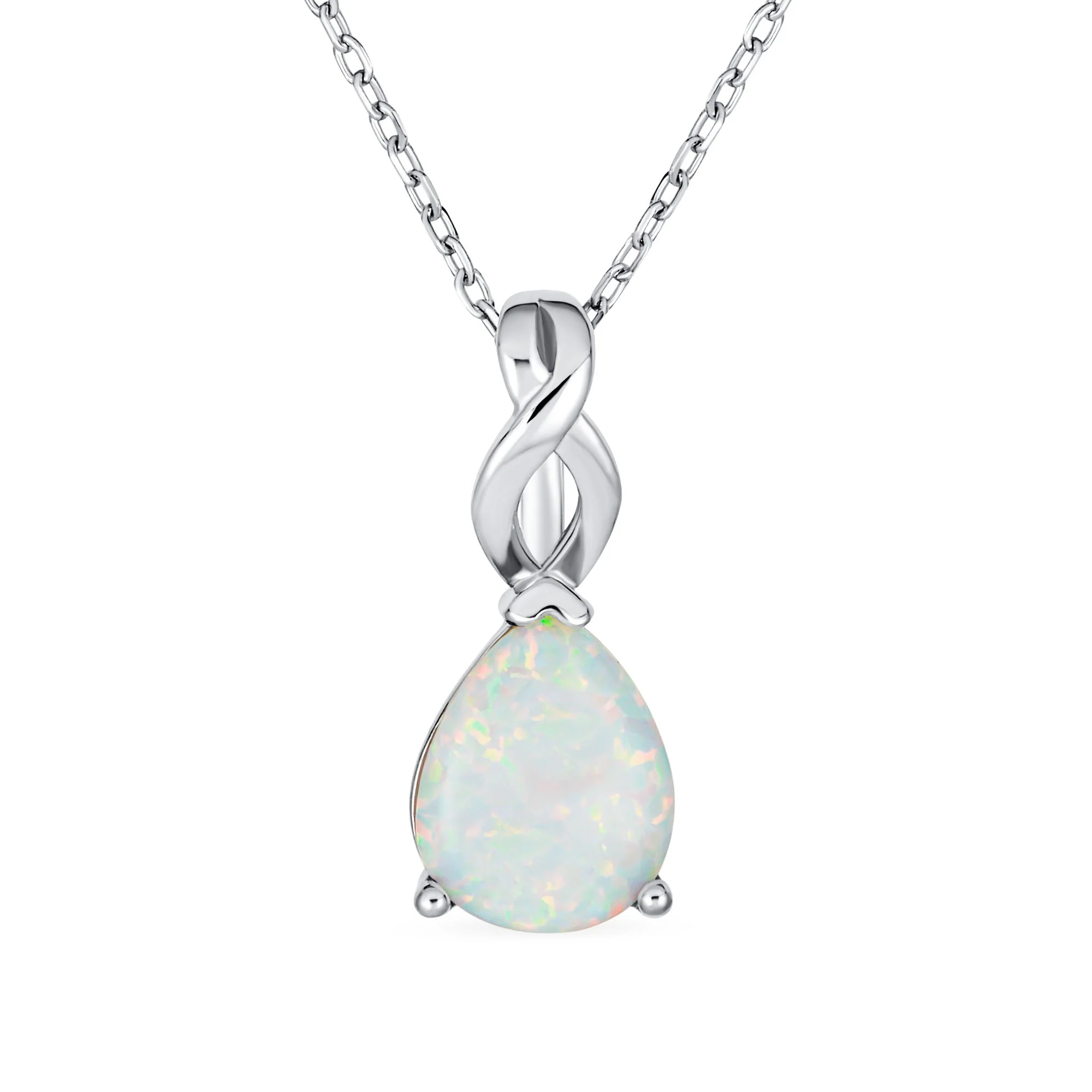 Romantic Opulence Bridal Necklace 3CTW Opal Teardrop Sterling Silver Pendant