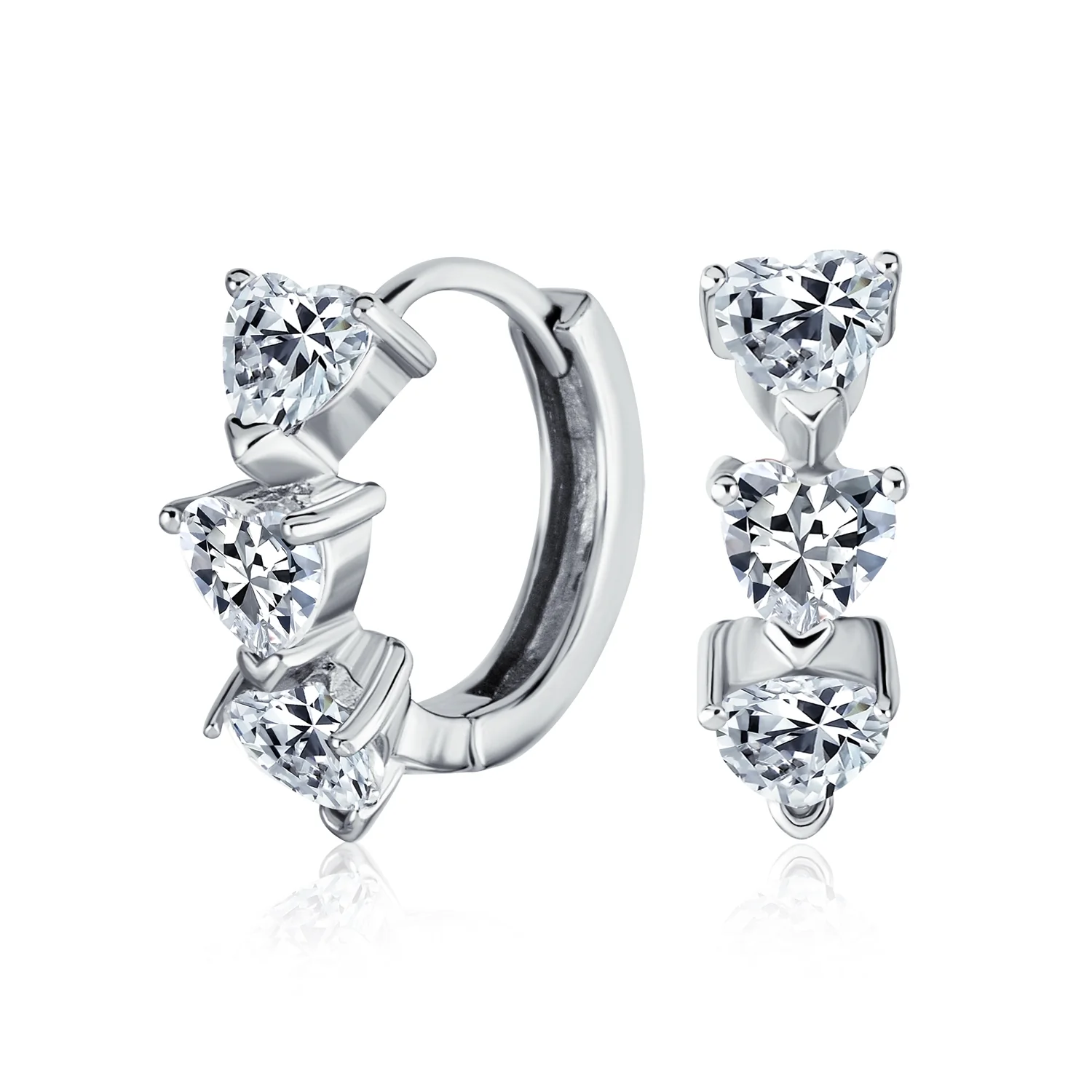 Romantic Pink Heart CZ Hoop Earrings Small Huggie Silver