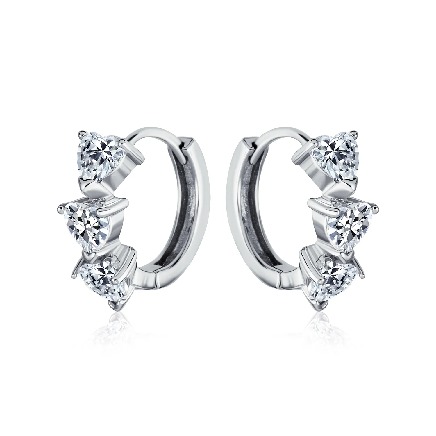 Romantic Pink Heart CZ Hoop Earrings Small Huggie Silver - Image 3
