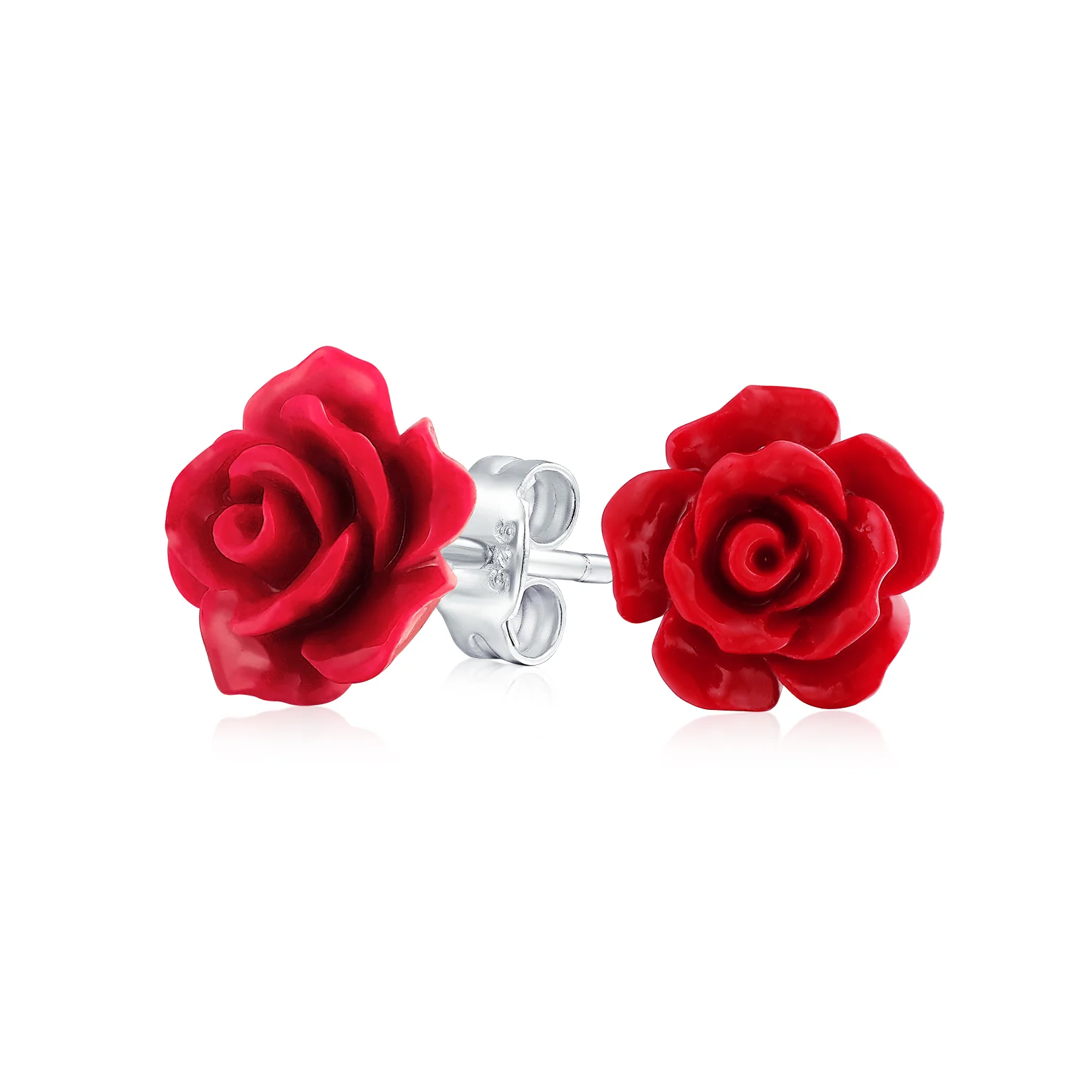 Romantic 3D Carved Flower Pink Peach Rose Stud Earrings Lightweight 10MM