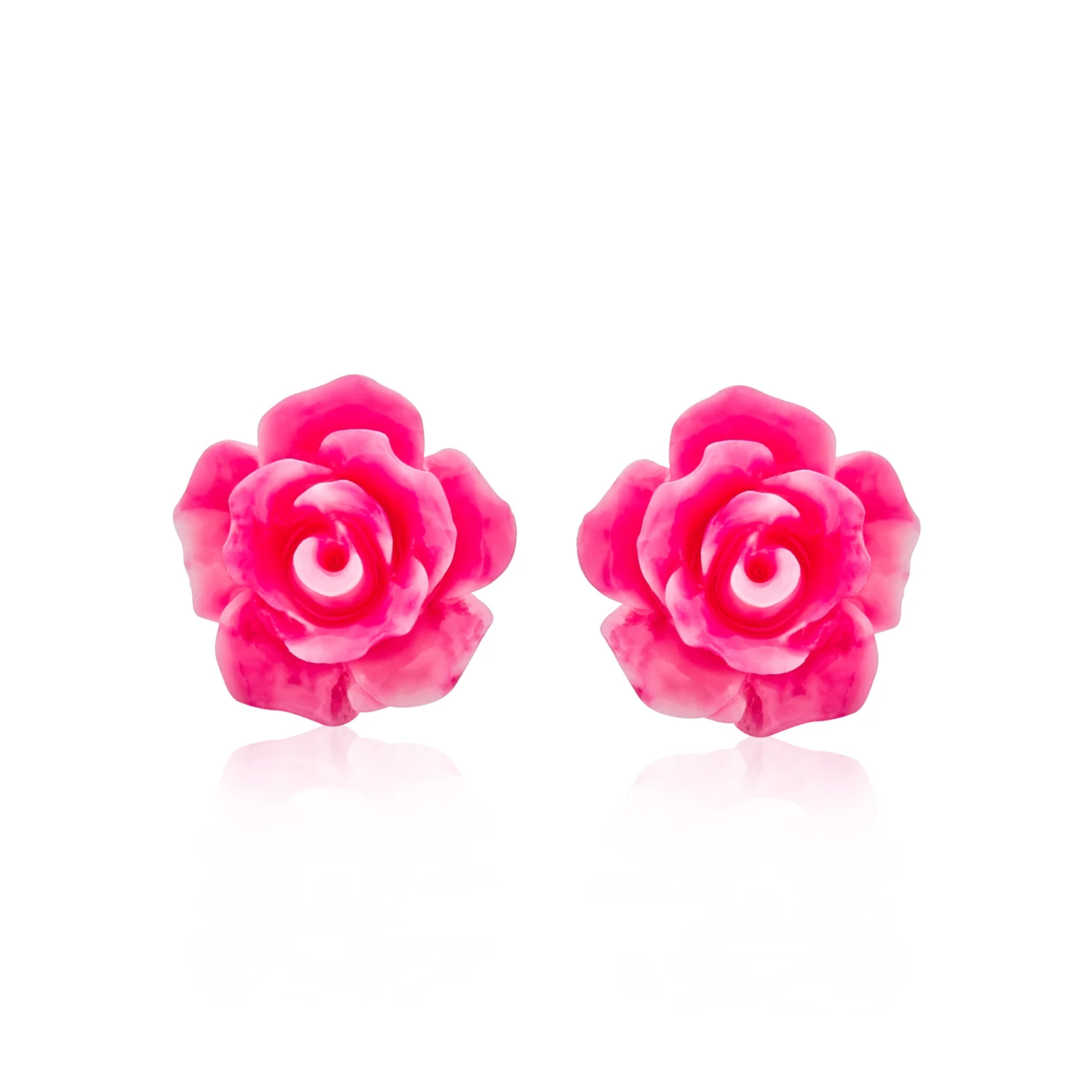 Romantic 3D Carved Flower Pink Peach Rose Stud Earrings Lightweight 10MM - Image 24