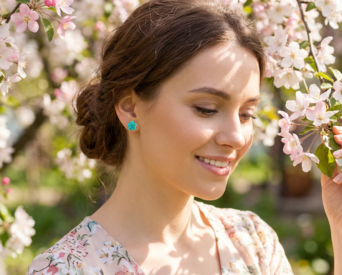 Romantic 3D Carved Flower Pink Peach Rose Stud Earrings Lightweight 10MM - Image 29