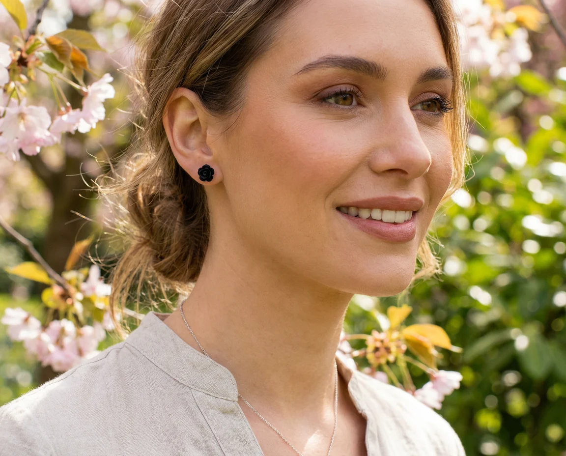 Romantic 3D Carved Flower Pink Peach Rose Stud Earrings Lightweight 10MM - Image 32