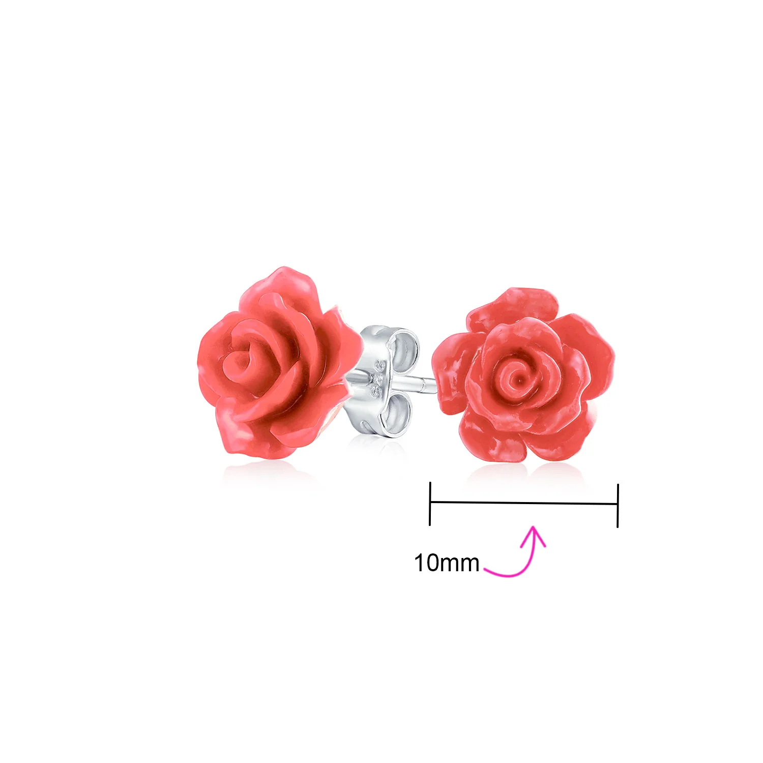 Romantic 3D Carved Flower Pink Peach Rose Stud Earrings Lightweight 10MM - Image 43