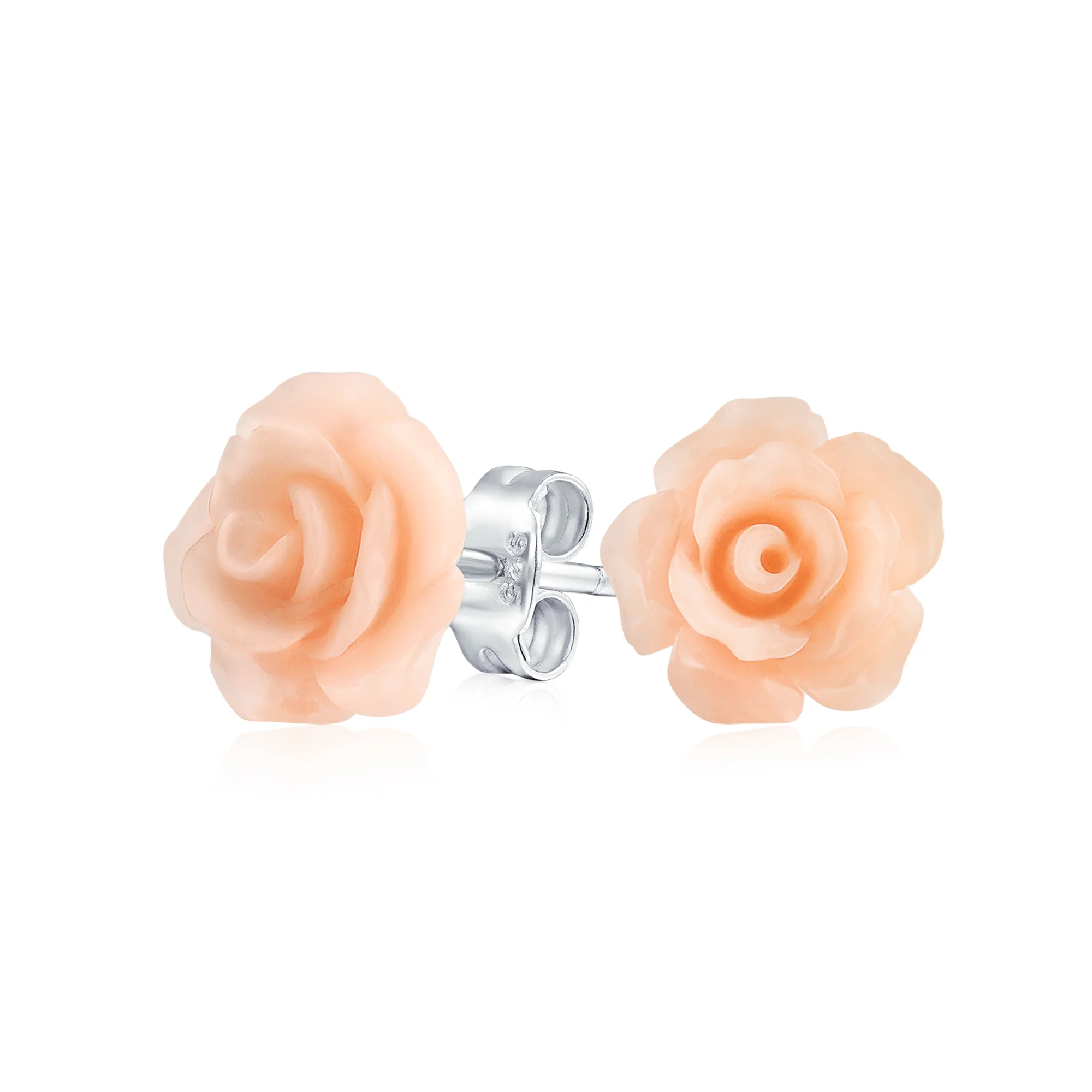 Romantic 3D Carved Flower Pink Peach Rose Stud Earrings Lightweight 10MM - Image 7