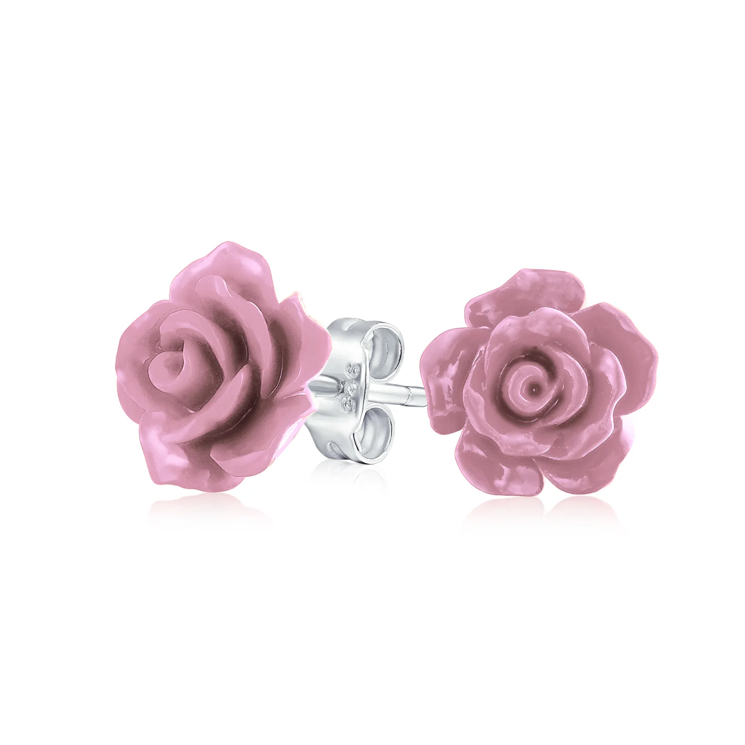 Romantic 3D Carved Flower Pink Peach Rose Stud Earrings Lightweight 10MM - Image 8