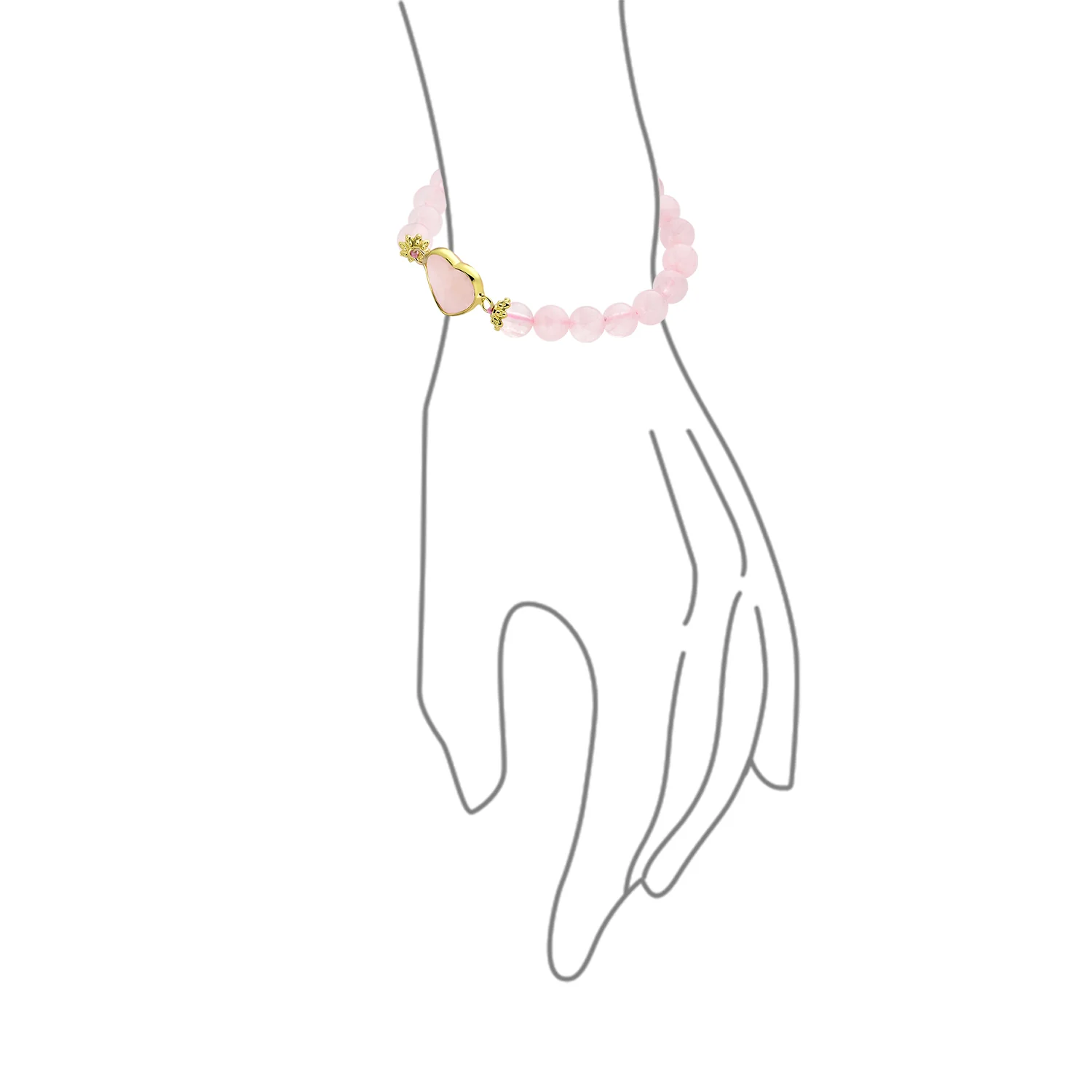 Romantic Handmade Rose Quartz Gemstone Stacking Stretch Bracelet Heart Charm - Image 8