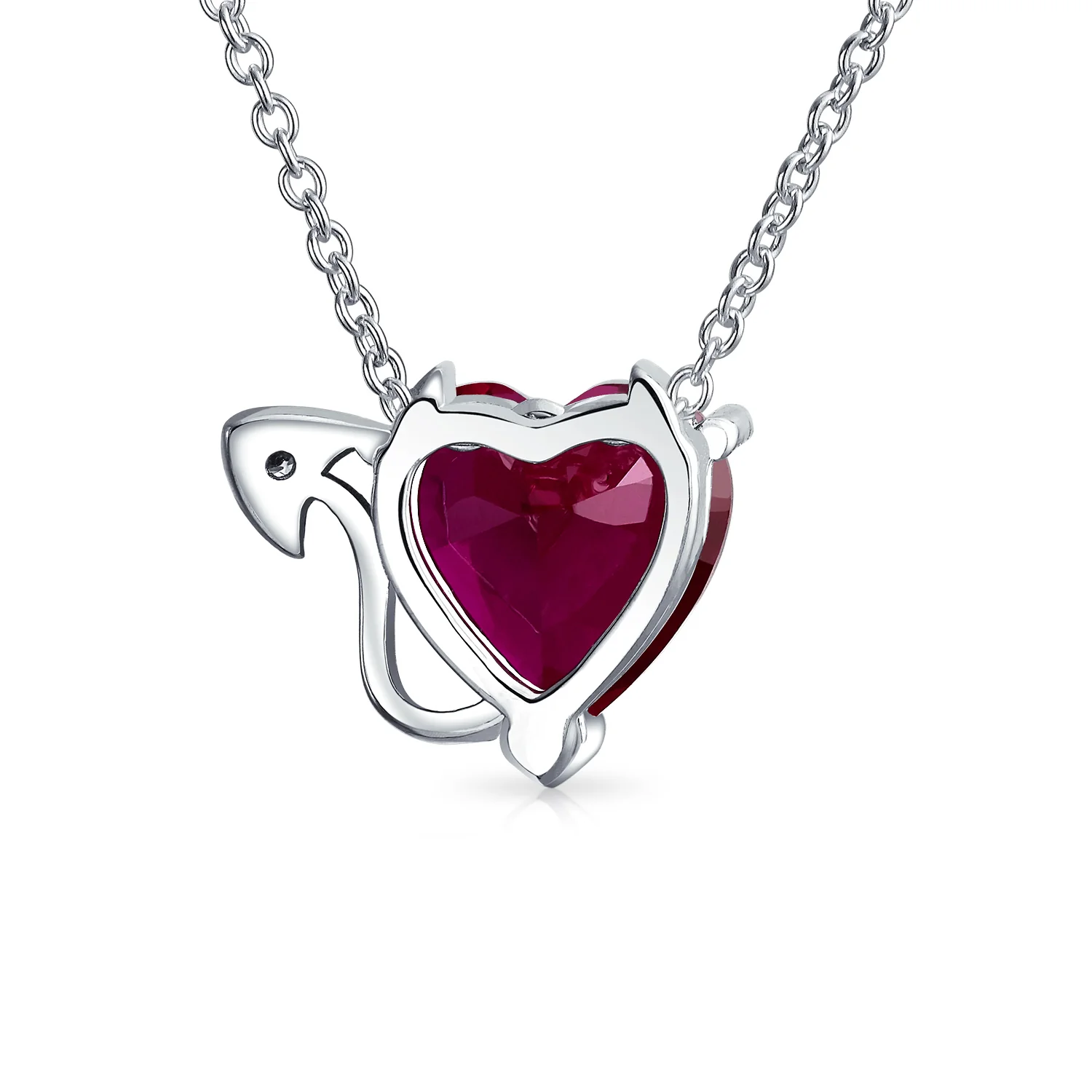 Romantic Ruby Red Devil Heart Pendant Necklace in Rose Gold Plated Silver - Image 3