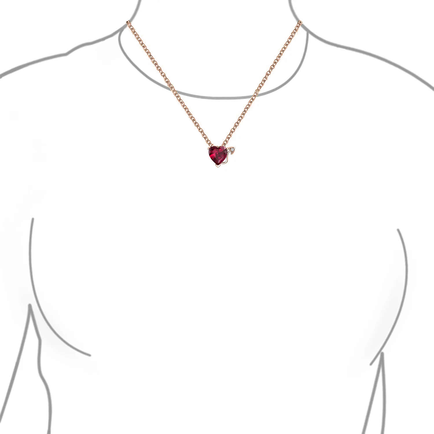 Romantic Ruby Red Devil Heart Pendant Necklace in Rose Gold Plated Silver - Image 6
