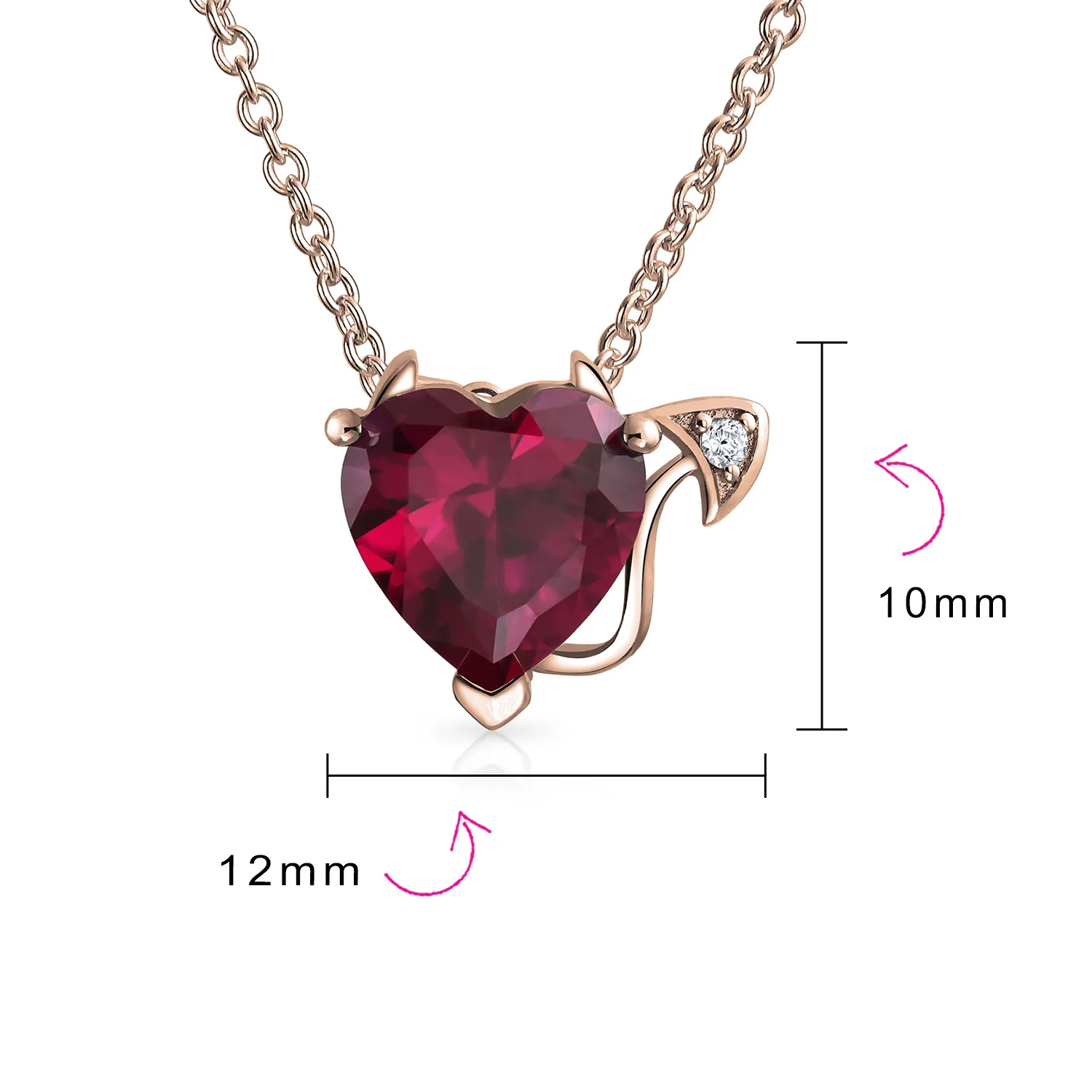 Romantic Ruby Red Devil Heart Pendant Necklace in Rose Gold Plated Silver - Image 8