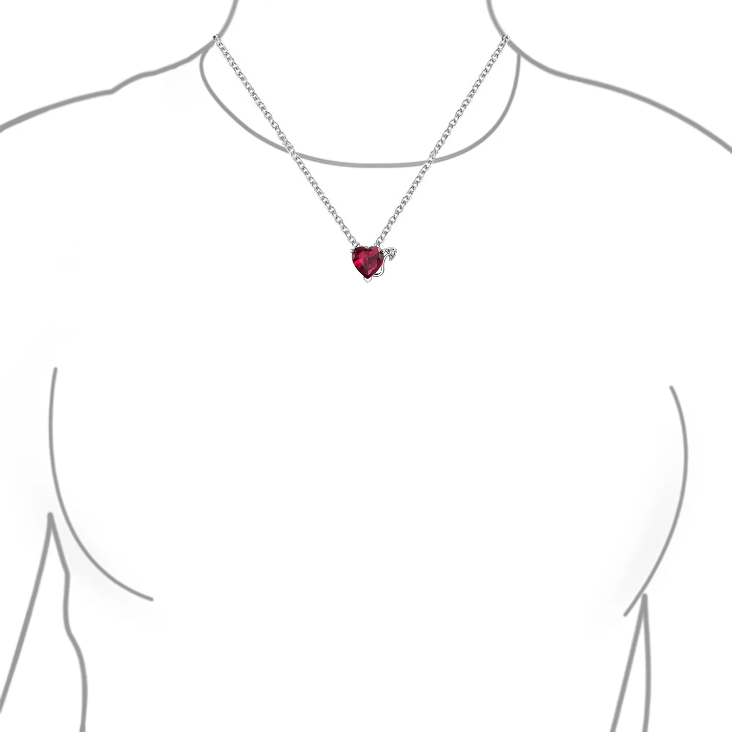Romantic Ruby Red Devil Heart Pendant Necklace in Rose Gold Plated Silver - Image 9