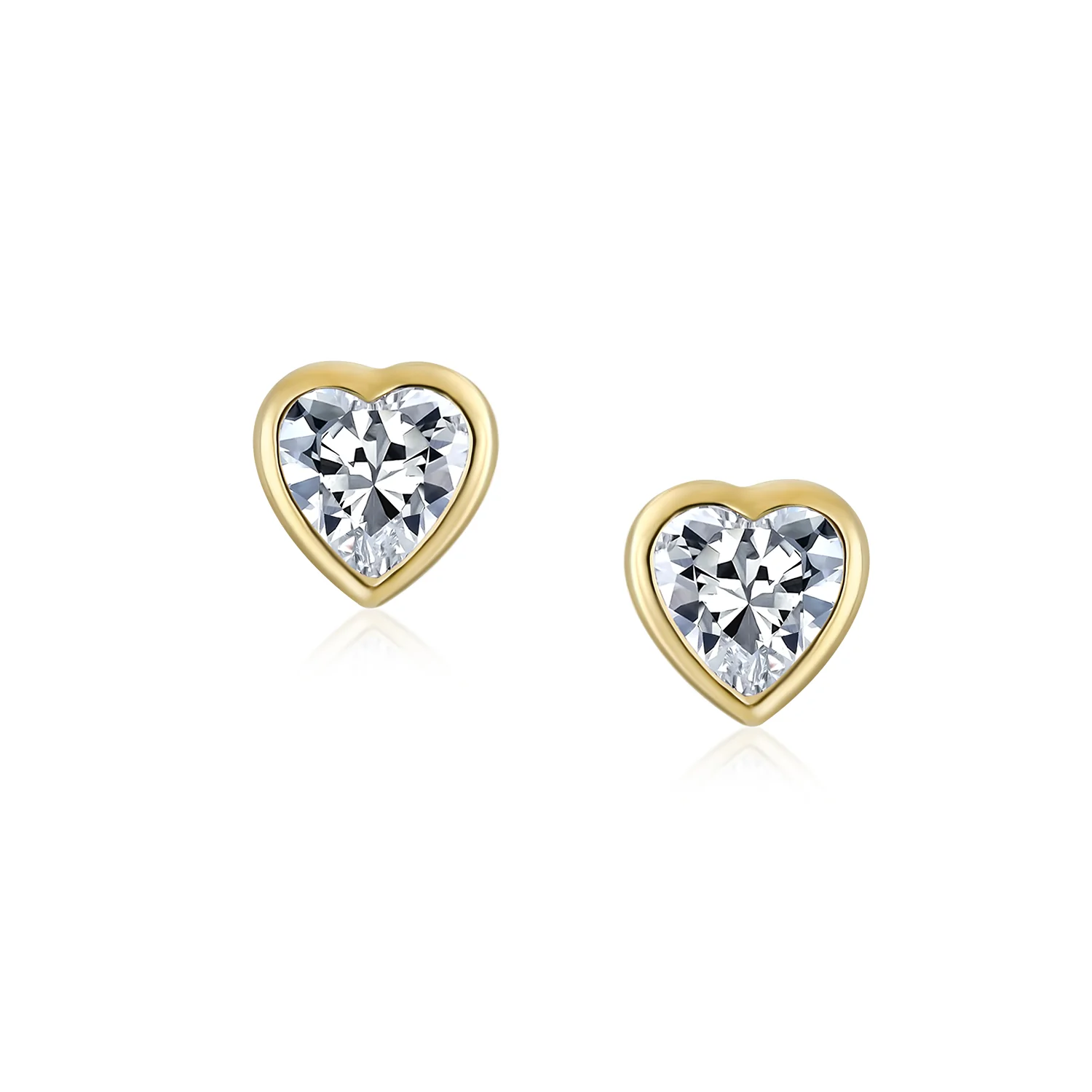Romantic Love Tiny Mini Cubic Zirconia Aqua Blue CZ Heart Stud Earrings 14K Yellow Gold - Image 11