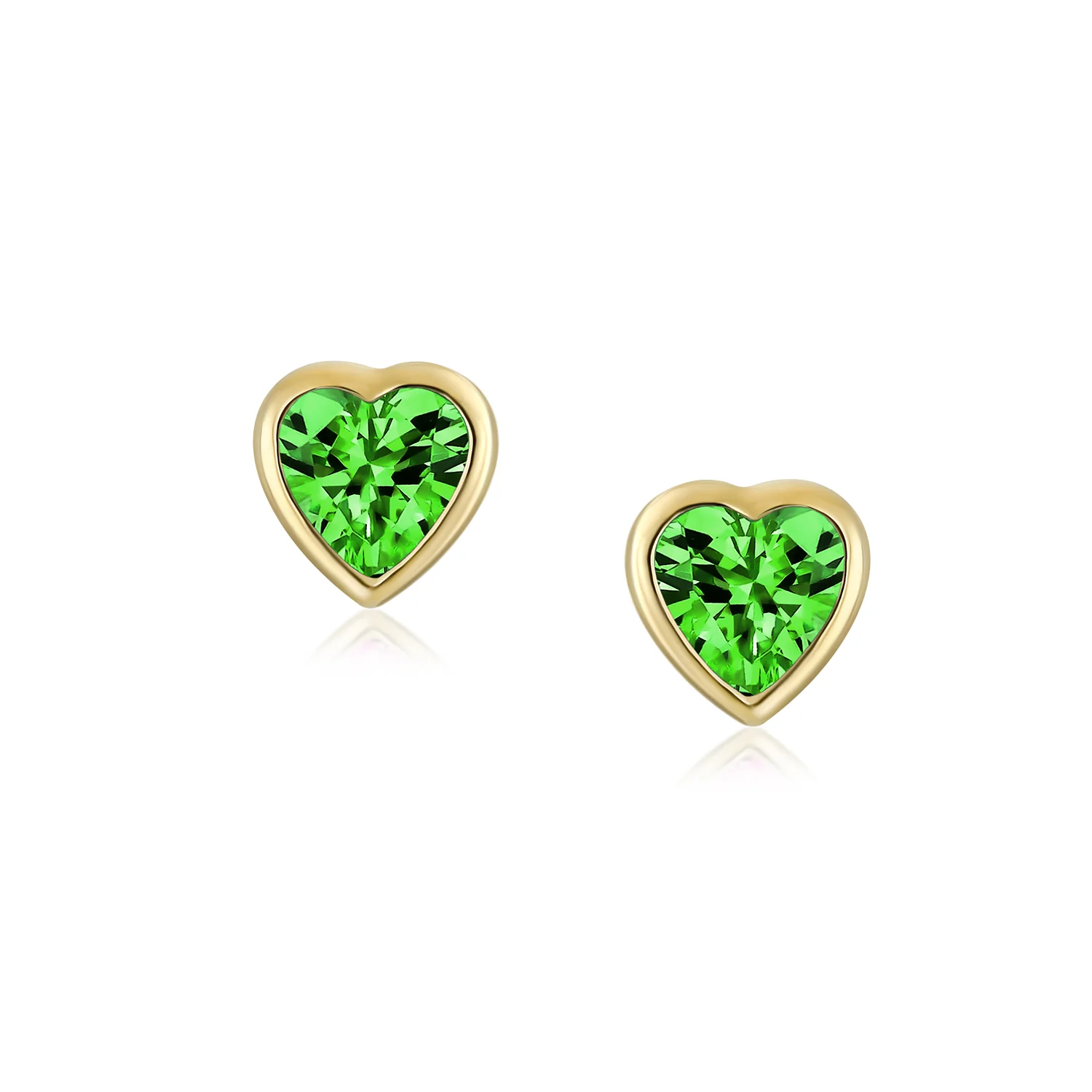Romantic Love Tiny Mini Cubic Zirconia Aqua Blue CZ Heart Stud Earrings 14K Yellow Gold - Image 12