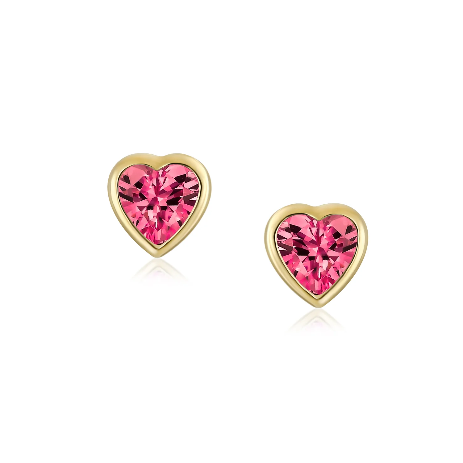 Romantic Love Tiny Mini Cubic Zirconia Aqua Blue CZ Heart Stud Earrings 14K Yellow Gold - Image 13