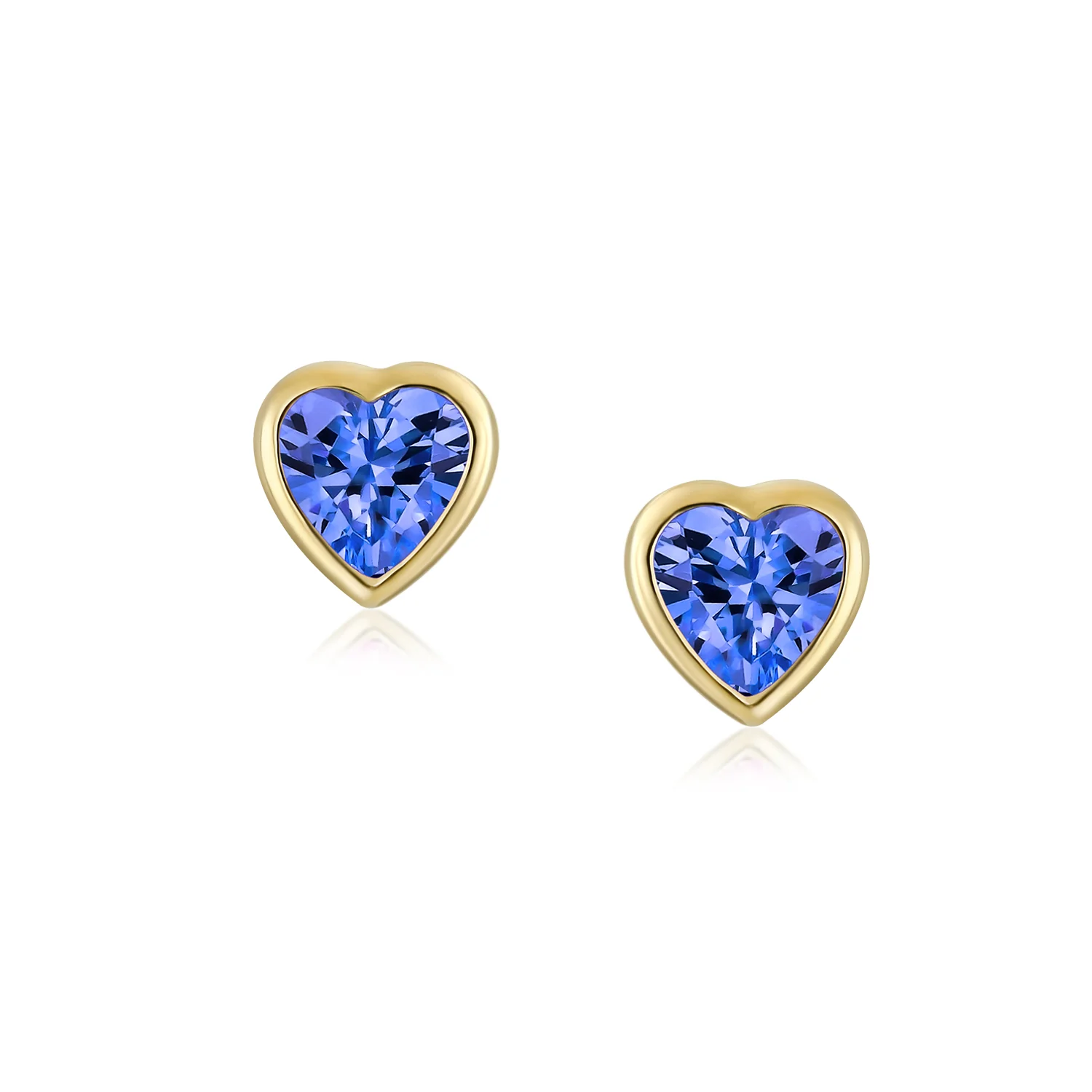 Romantic Love Tiny Mini Cubic Zirconia Aqua Blue CZ Heart Stud Earrings 14K Yellow Gold - Image 15