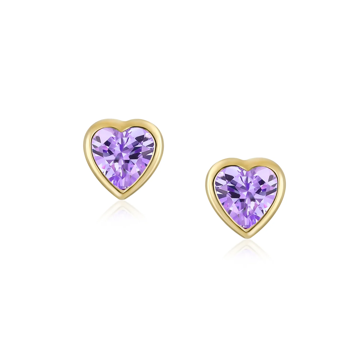 Romantic Love Tiny Mini Cubic Zirconia Aqua Blue CZ Heart Stud Earrings 14K Yellow Gold - Image 16
