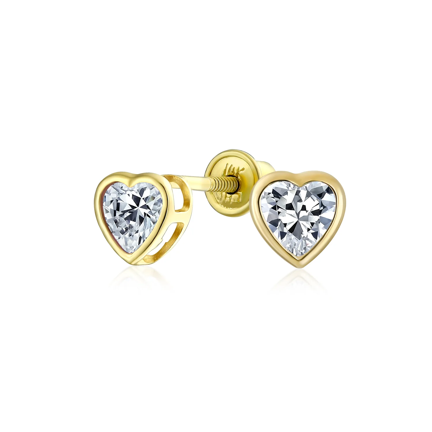Romantic Love Tiny Mini Cubic Zirconia Aqua Blue CZ Heart Stud Earrings 14K Yellow Gold - Image 3