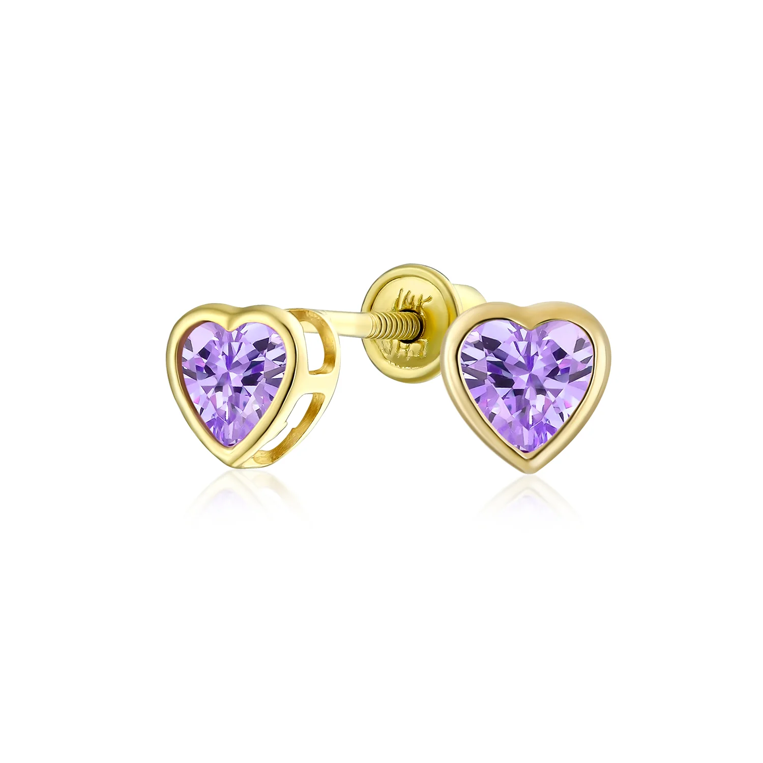 Romantic Love Tiny Mini Cubic Zirconia Aqua Blue CZ Heart Stud Earrings 14K Yellow Gold - Image 8