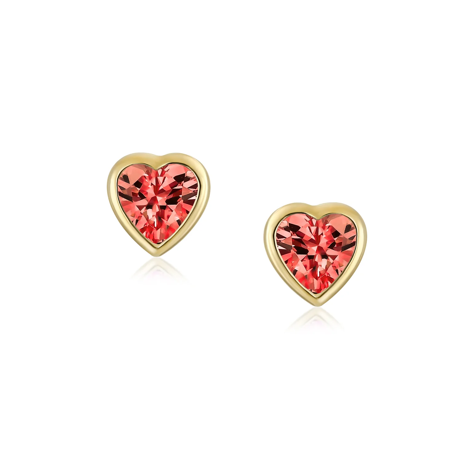 Romantic Love Tiny Mini Cubic Zirconia Aqua Blue CZ Heart Stud Earrings 14K Yellow Gold - Image 9