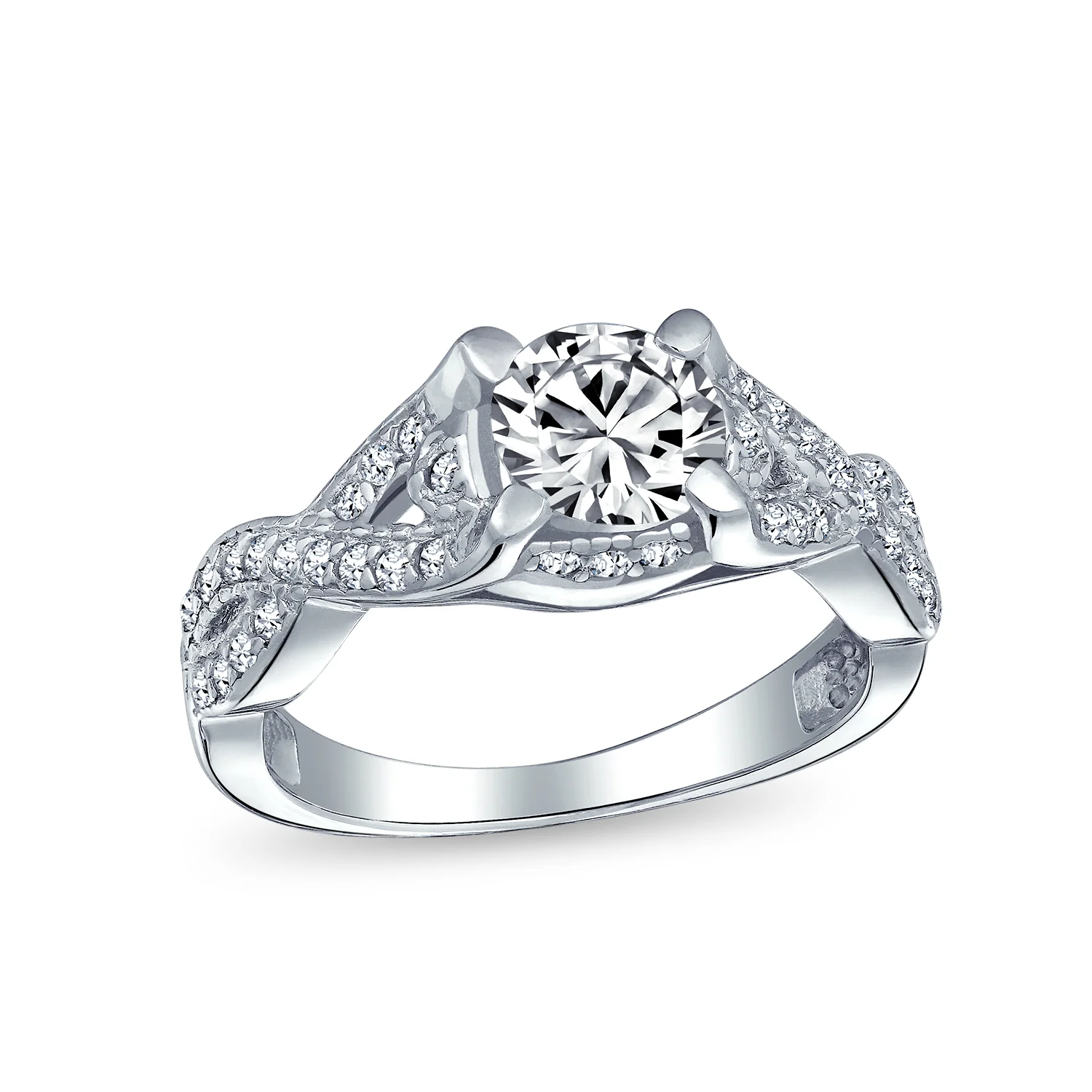 2CTW Round Solitaire Cubic Zirconia Engagement Ring Set CZ Pave Filigree Band .925 Sterling Silver