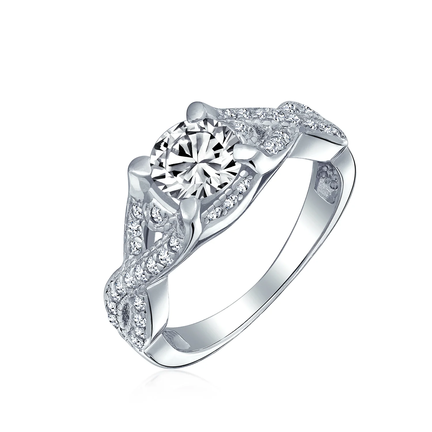 2CTW Round Solitaire Cubic Zirconia Engagement Ring Set CZ Pave Filigree Band .925 Sterling Silver - Image 2