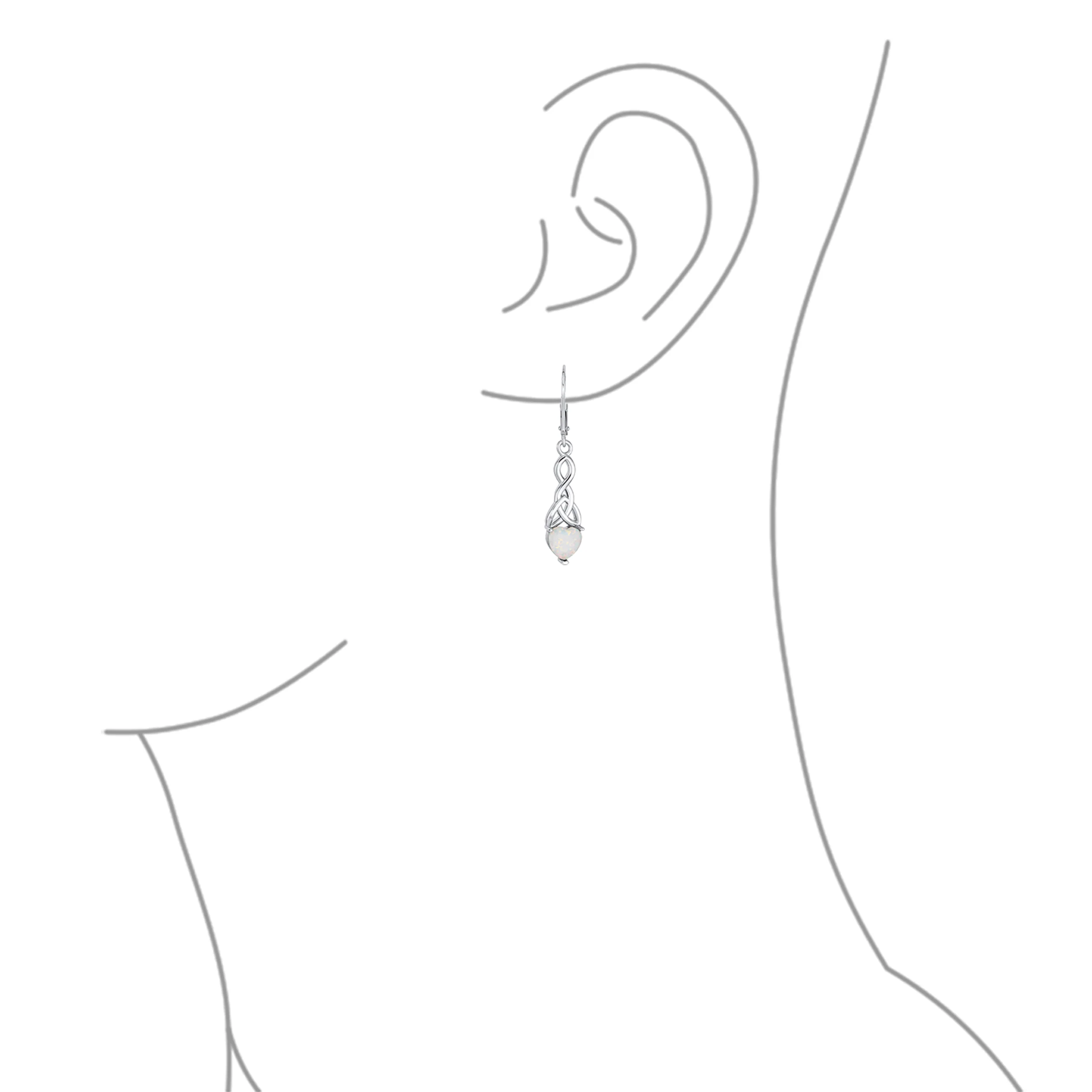 Romantic White Heart Opal Love Knot Dangle Gemstone Earrings Sterling Silver - Image 3