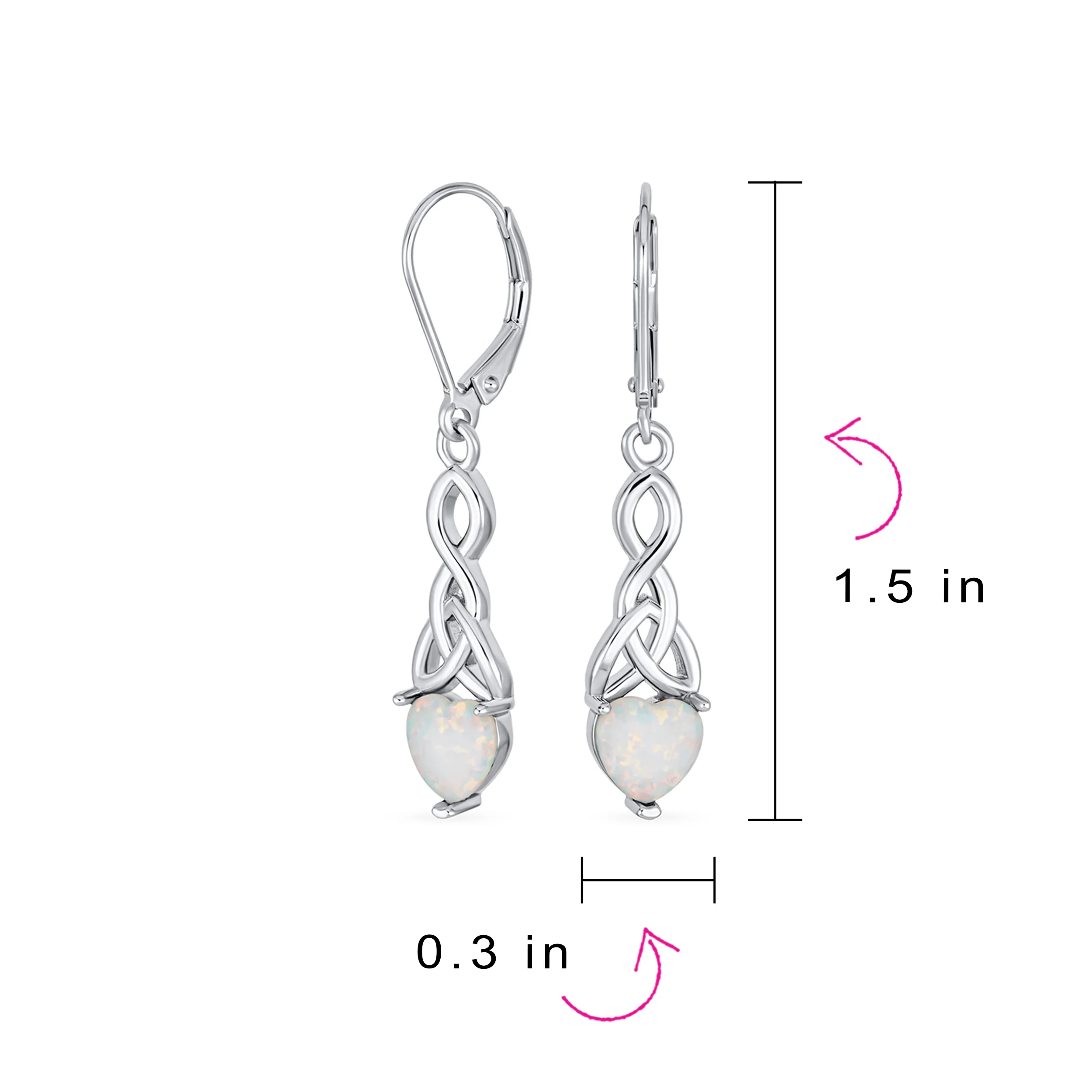 Romantic White Heart Opal Love Knot Dangle Gemstone Earrings Sterling Silver - Image 4